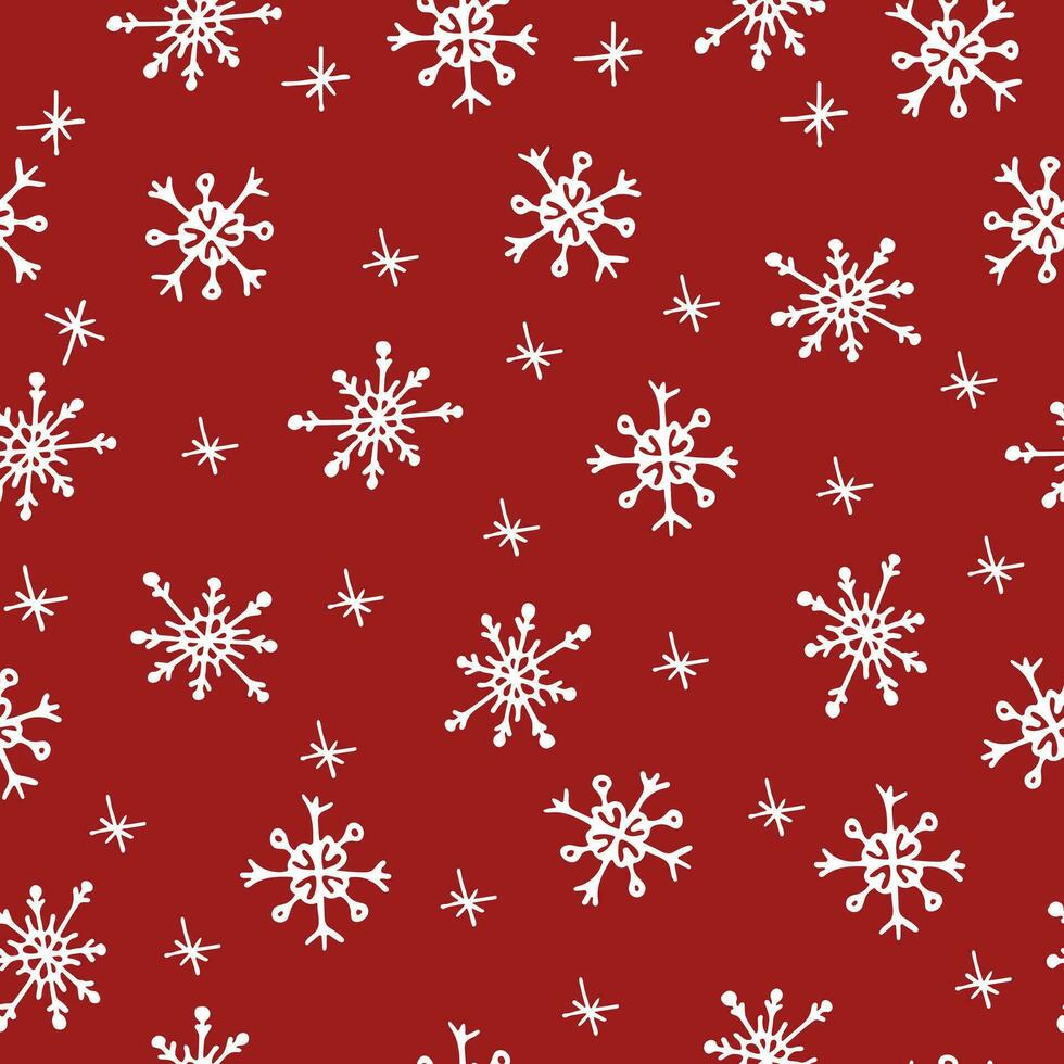 nahtlos Muster mit Gekritzel Schneeflocken auf ein rot Hintergrund. vektor