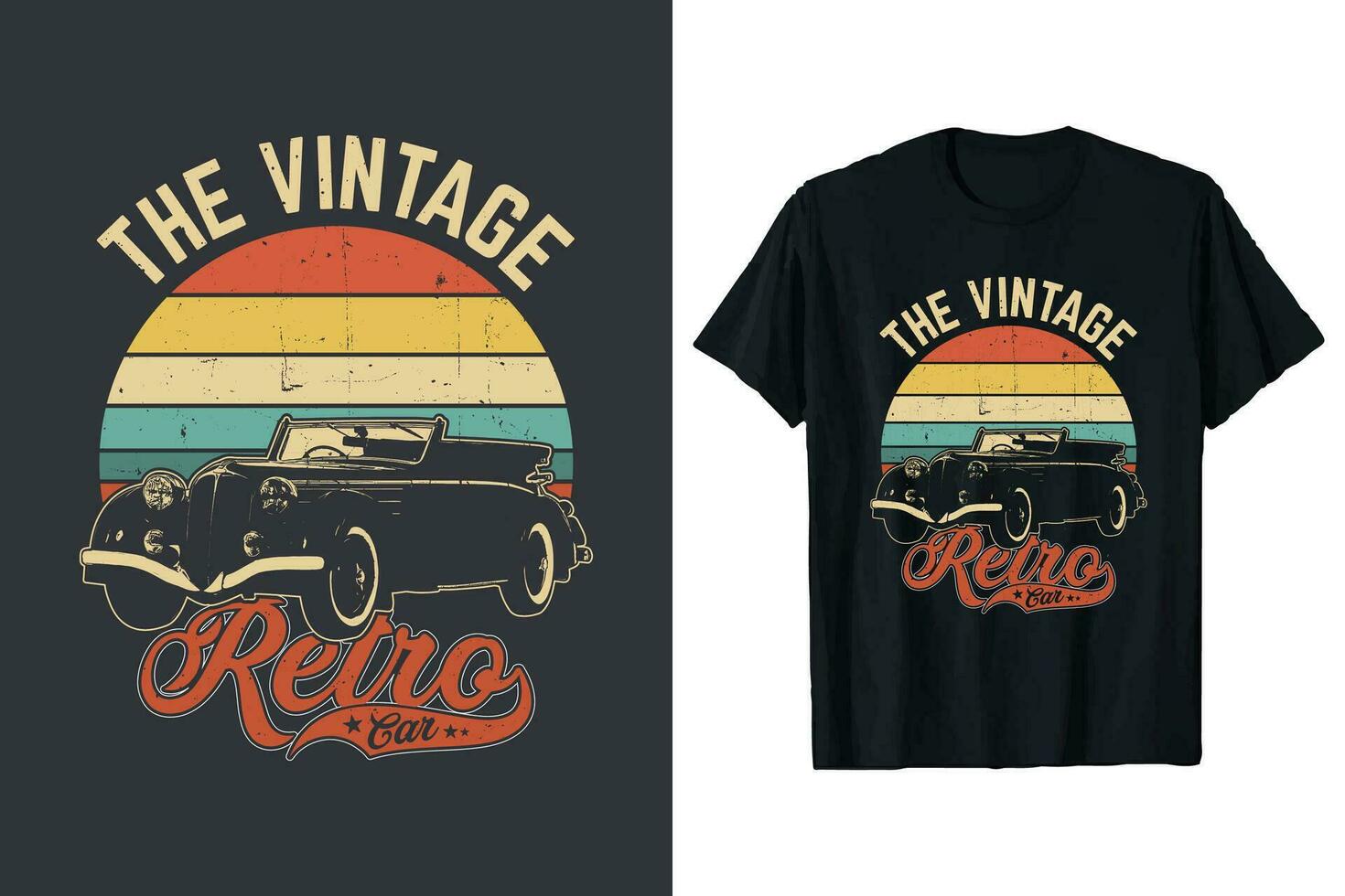 retro Auto T-Shirt Design. Jahrgang Autos T-Shirt Grafik. alt klassisch Auto Vektor T-Shirt Vorlage.