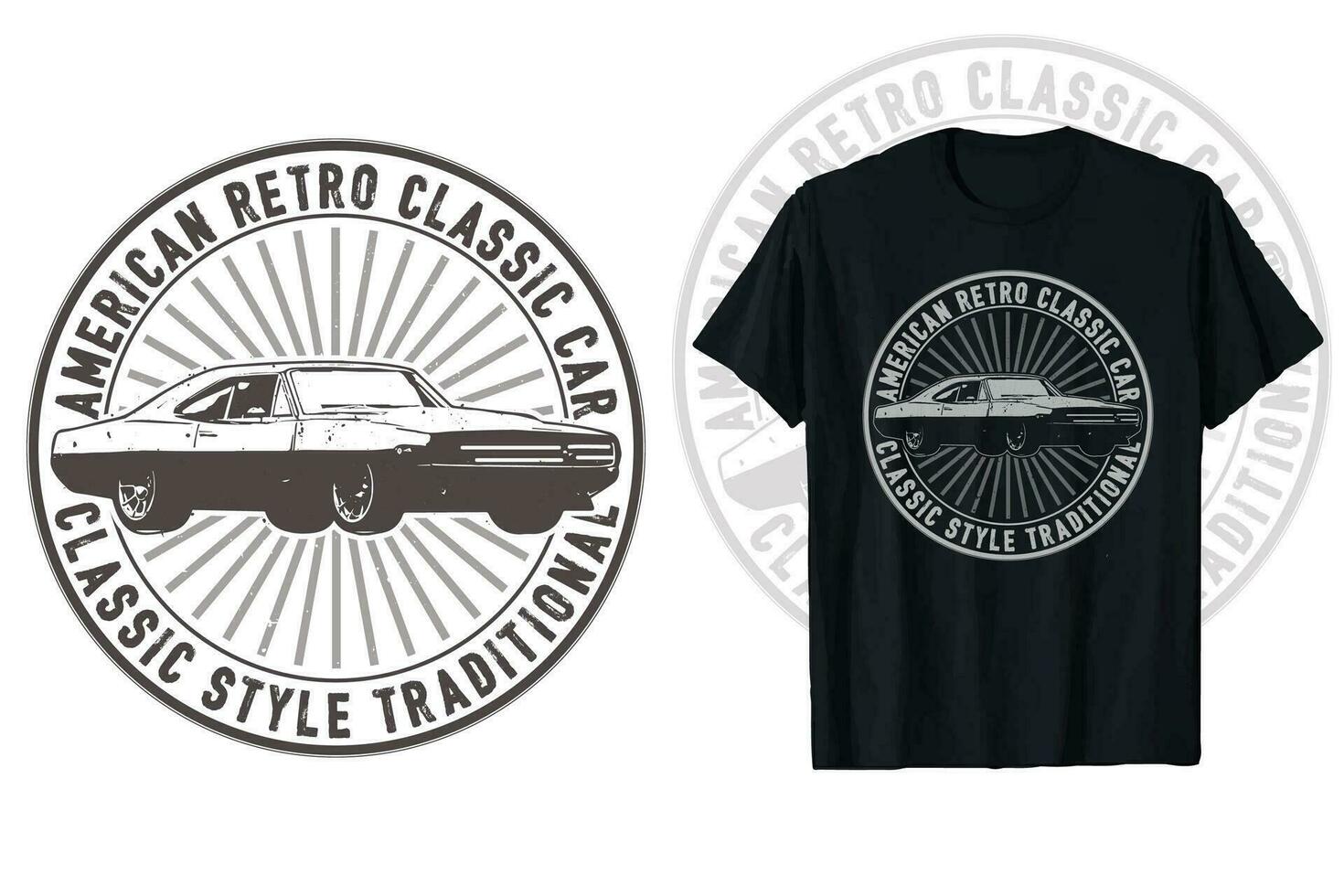Jahrgang klassisch Auto T-Shirt Design Logo. alt amerikanisch Autos Vektor Grafik. retro Stil T-Shirt