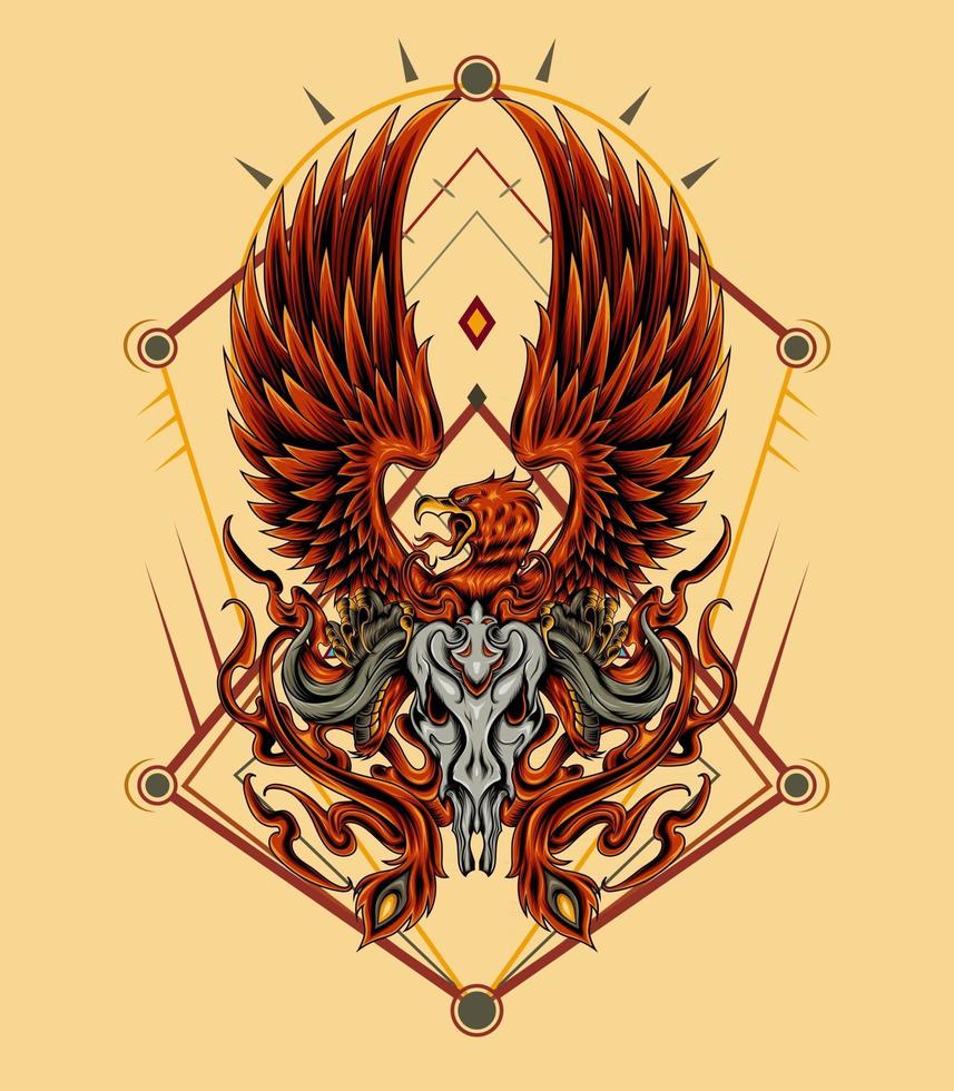 Phoenix-illustrationmallen för t-shirt, kläder vektor