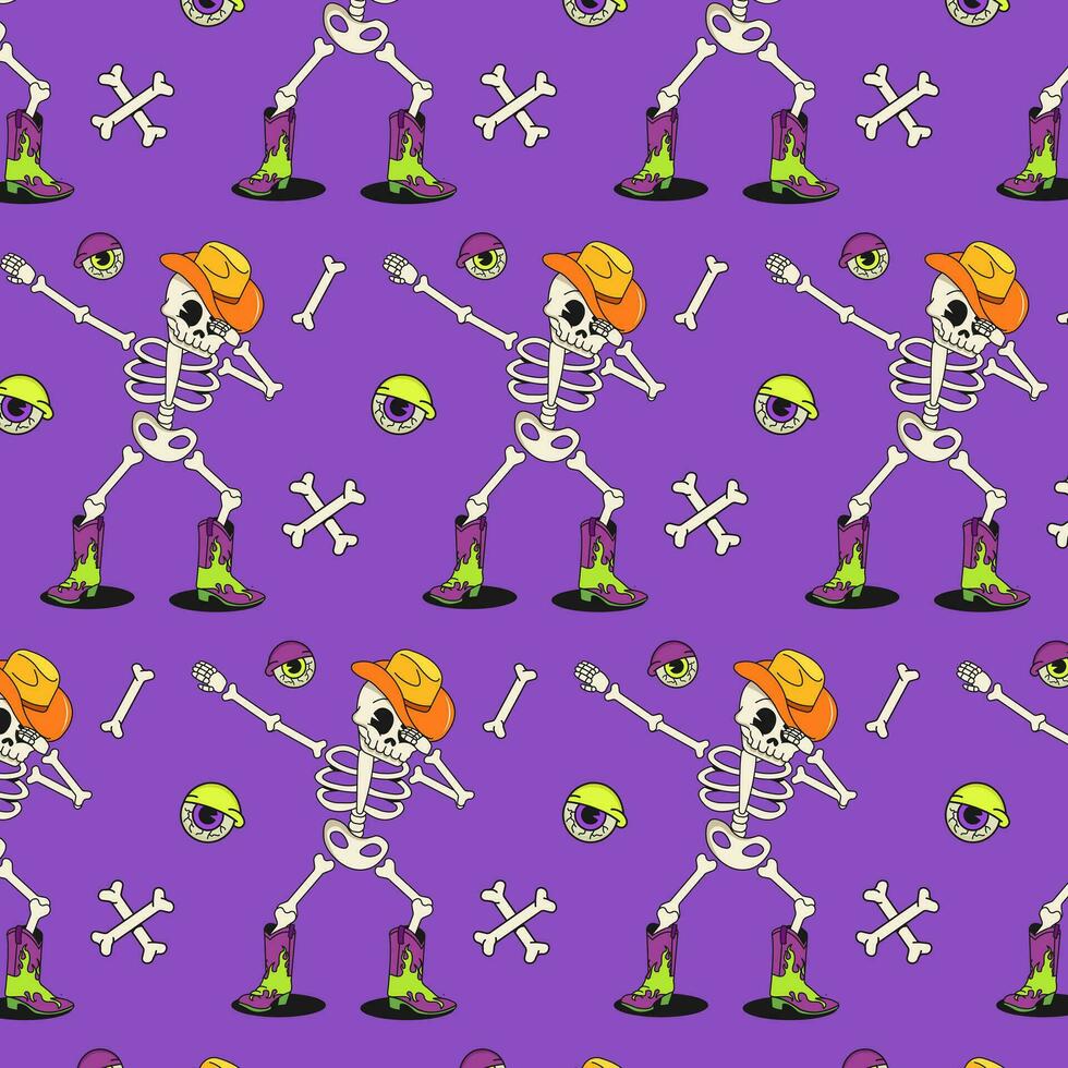 Muster zum Halloween. retro Karikatur Elemente und cool Skelett Charakter. Knochen und Augen. Vektor