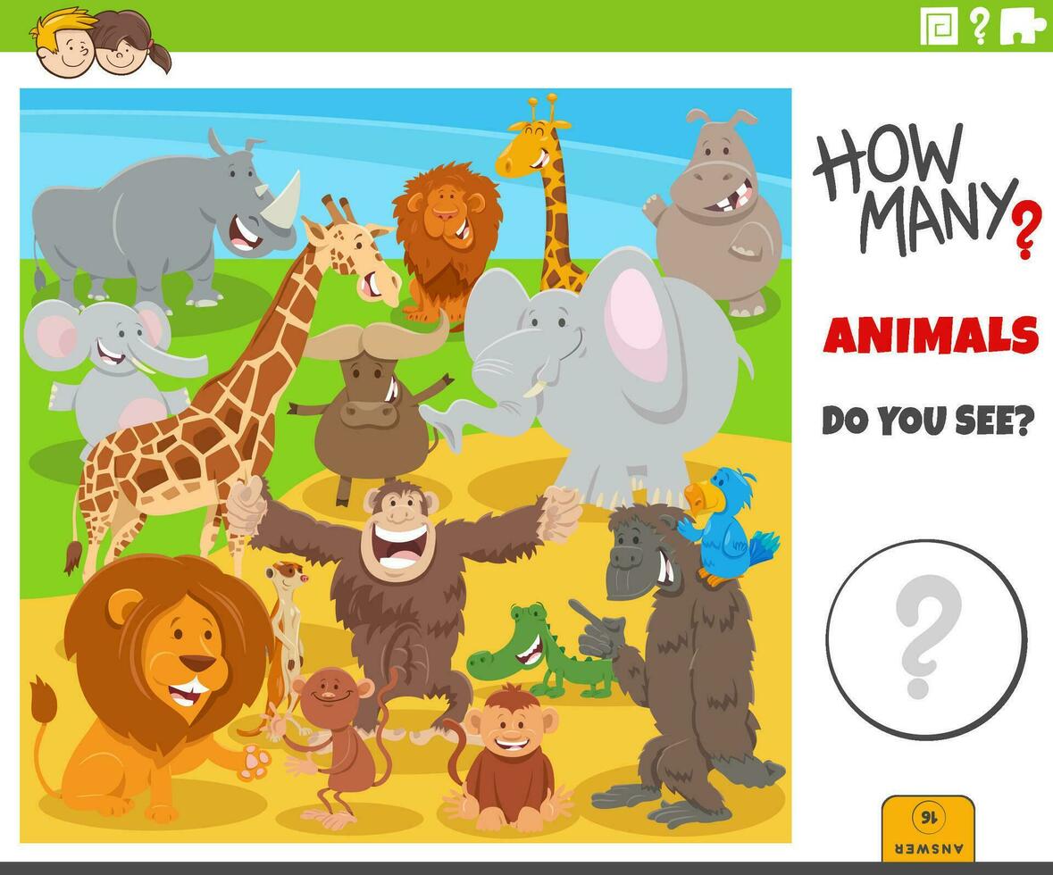 räkning tecknad serie vild djur pedagogisk spel vektor