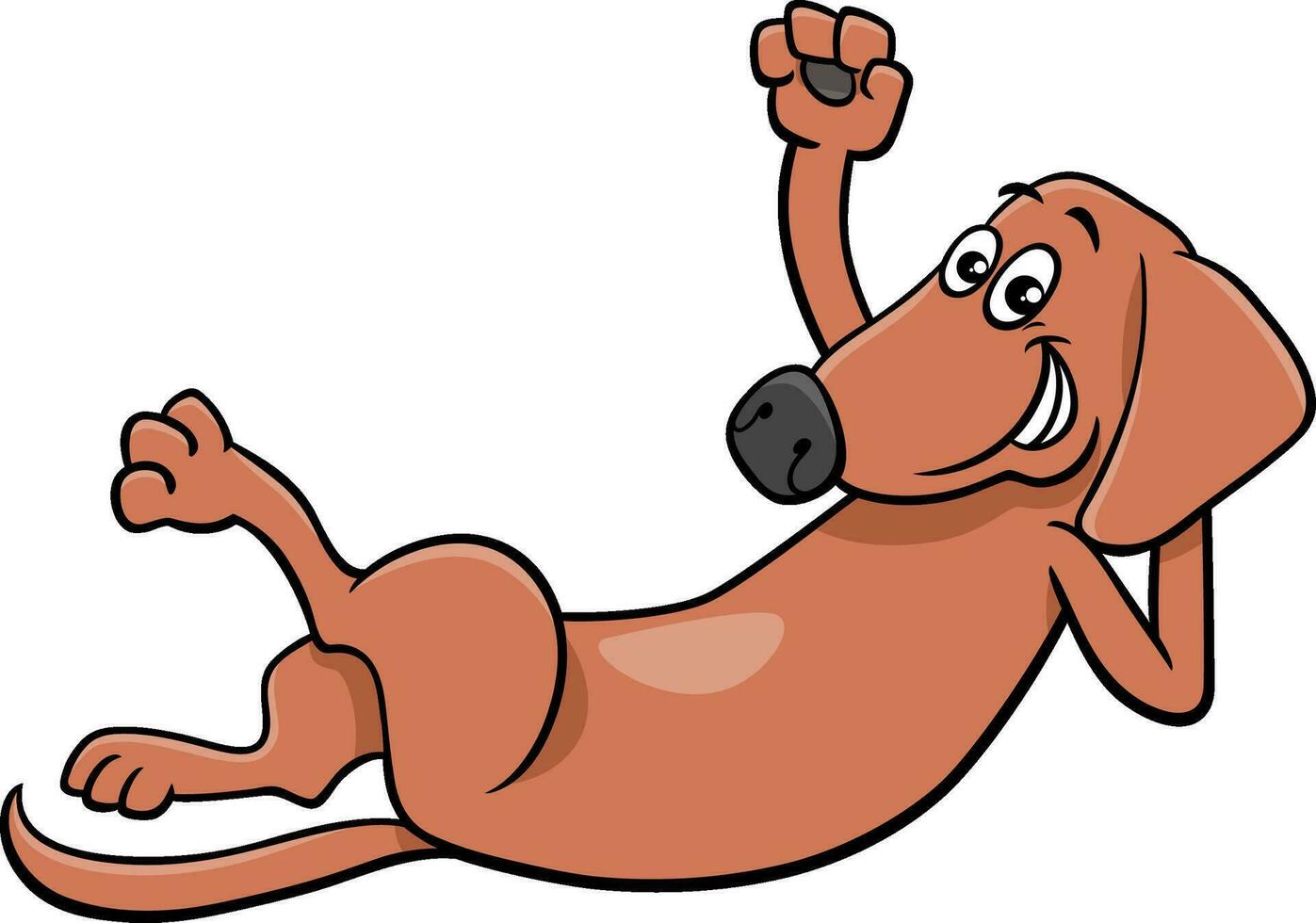 tecknad serie brun hund karaktär liggande ner och vinka Tass vektor