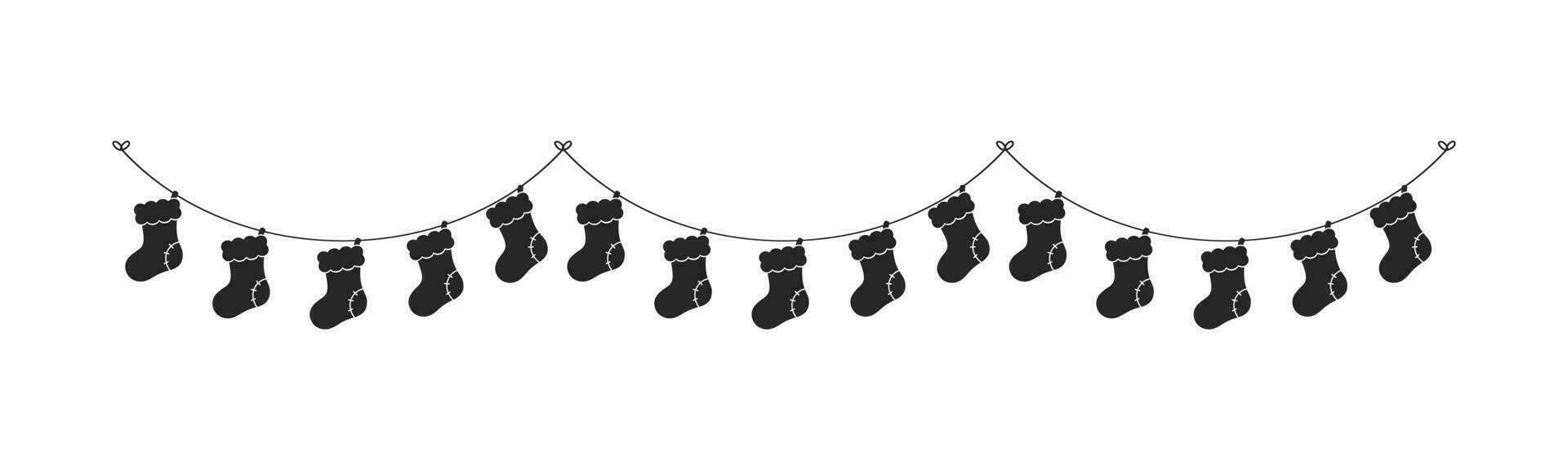 Weihnachten Strumpf Silhouette Girlande Vektor Illustration, Weihnachten Socken Grafik festlich Winter Urlaub Jahreszeit Ammer