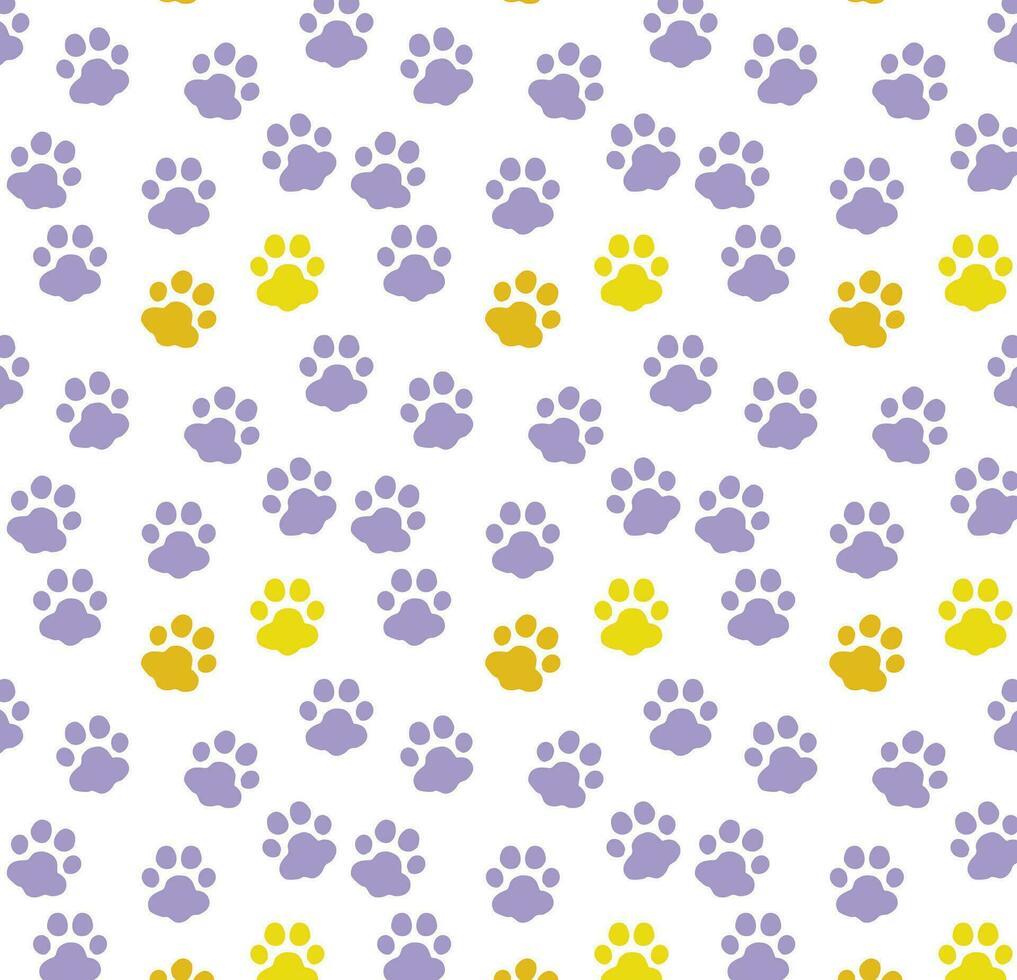 Gelb und lila Hund und Katze Pfote drucken Muster vektor
