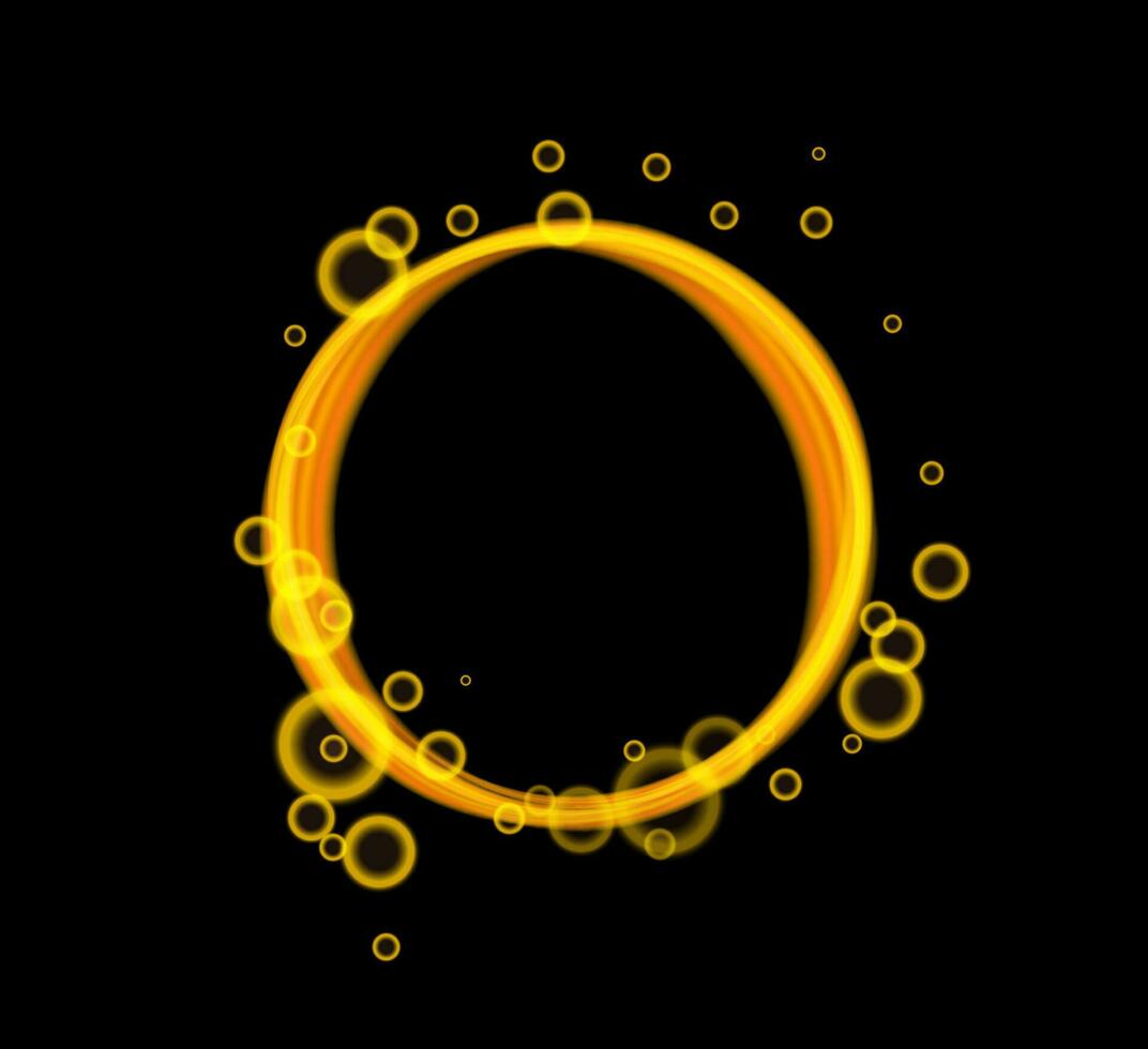 gul neon cirkel ram med bubblor vektor