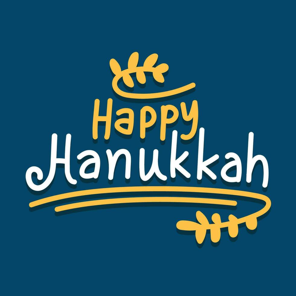 Lycklig hanukkah vektor illustration på blå bakgrund. hanukkah typografi och text hälsning kort. hand dragen typografi mall. Lycklig hanukkah i hebré och jiddisch. hanukkah 2023 baner