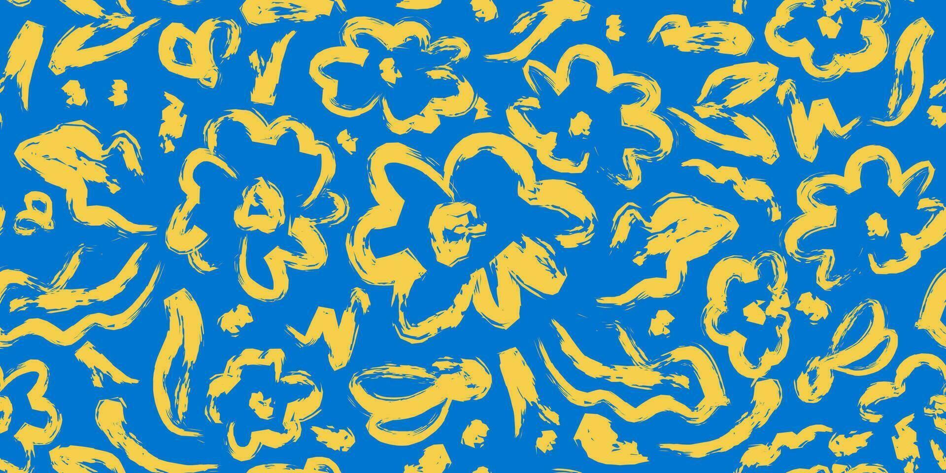 en blå och gul abstrakt mönster med blommor vektor