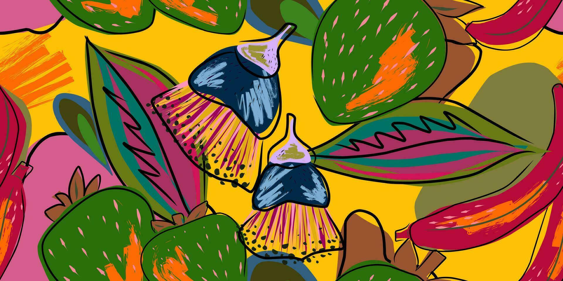 en färgrik mönster med en fågel och blommor vektor