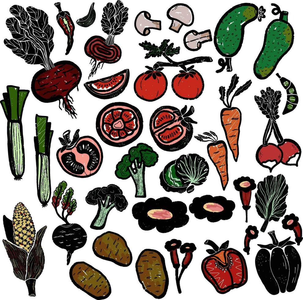 ein einstellen von Gemüse und Früchte im verschiedene Farben vektor