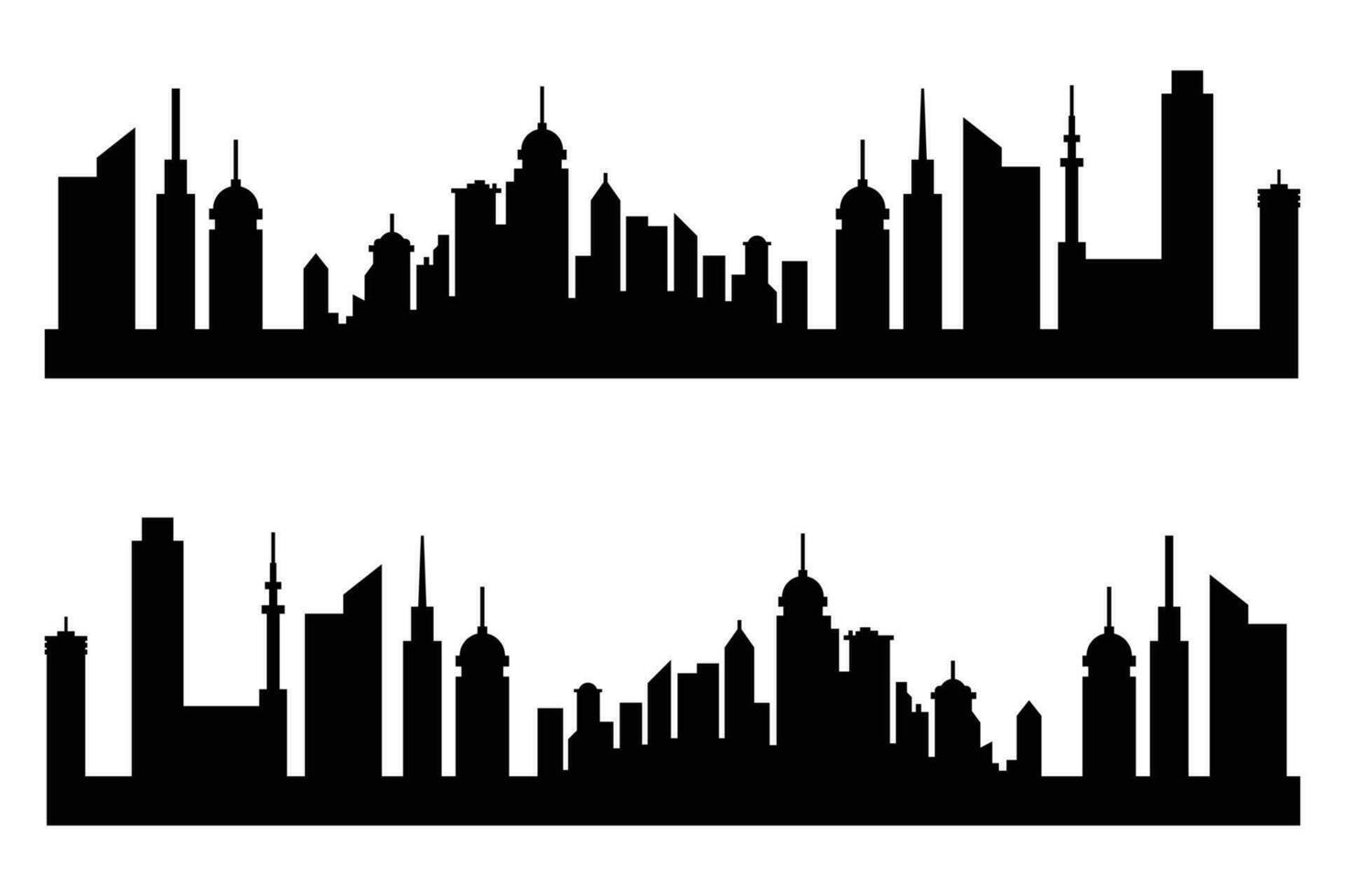 silhuett stad av skyskrapor. modern platt stad arkitektur. urban stad landskap. illustration vektor