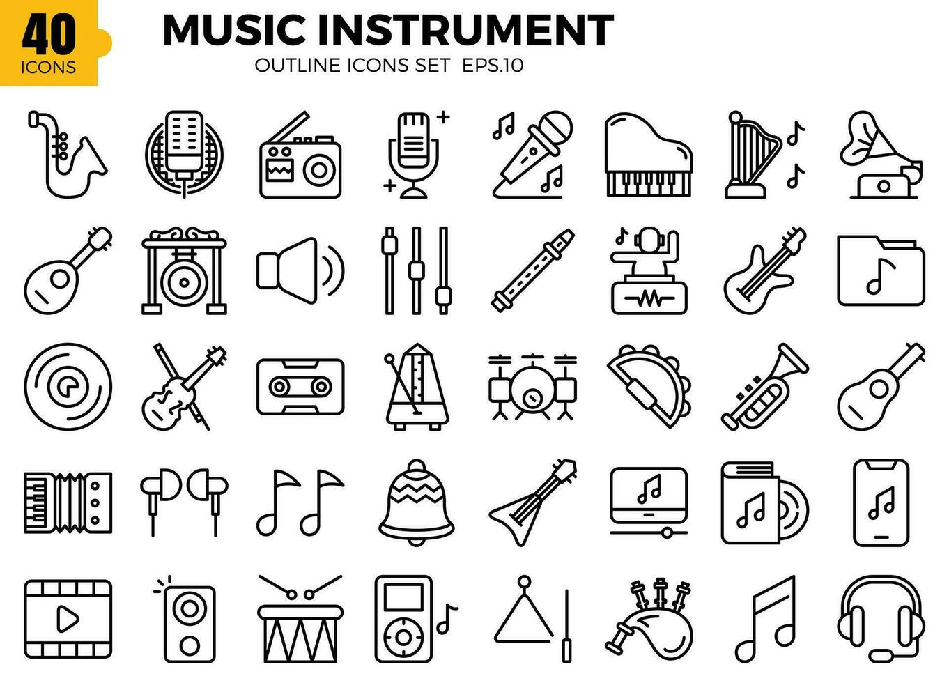 Musik- Instrument Symbole Satz, Linie Symbole, Vektor Illustration