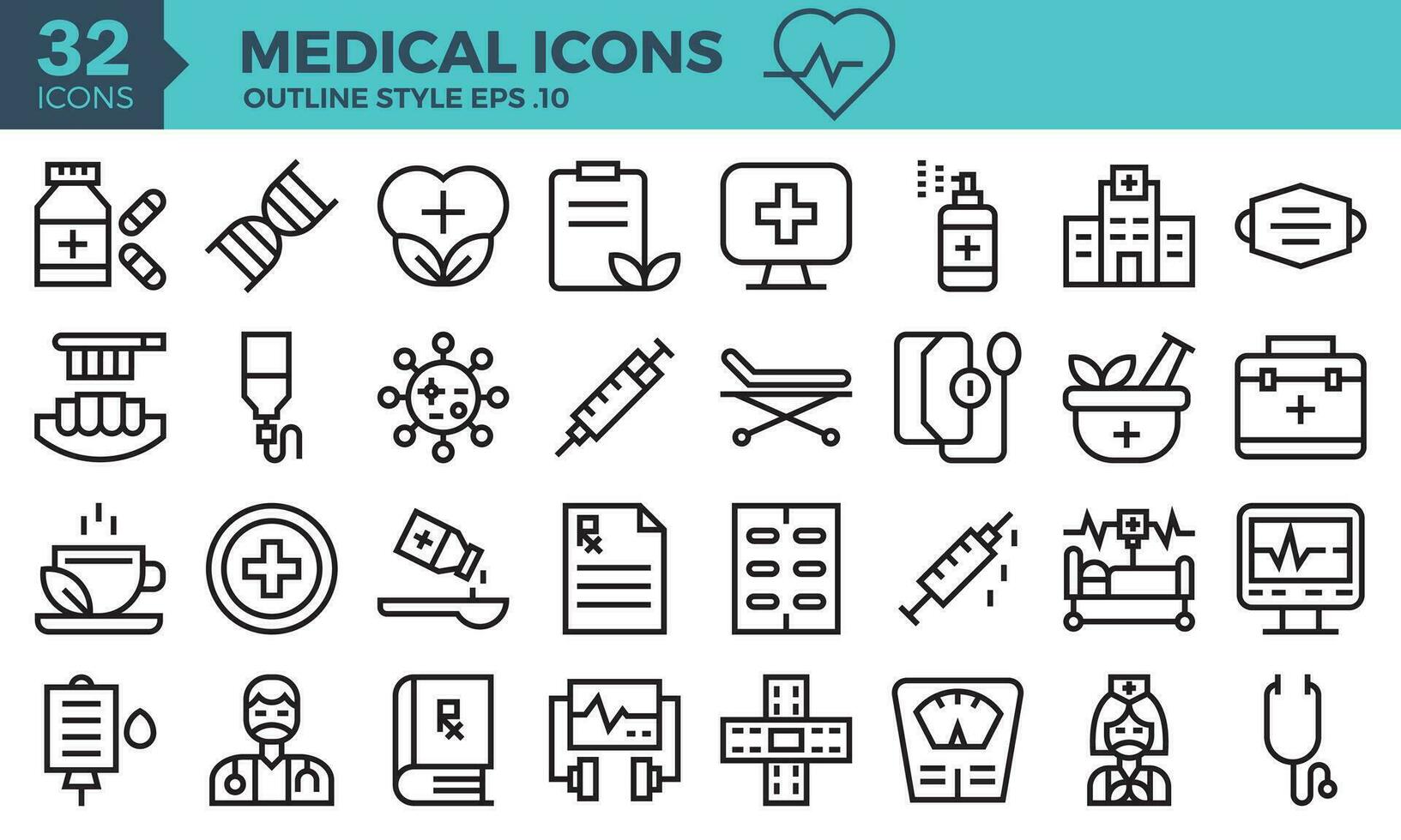 medizinisch Linie Symbole Satz. das Sammlung beinhaltet von Geschäft Entwicklungen, Programmierung , Netz Design, App Design und mehr. vektor