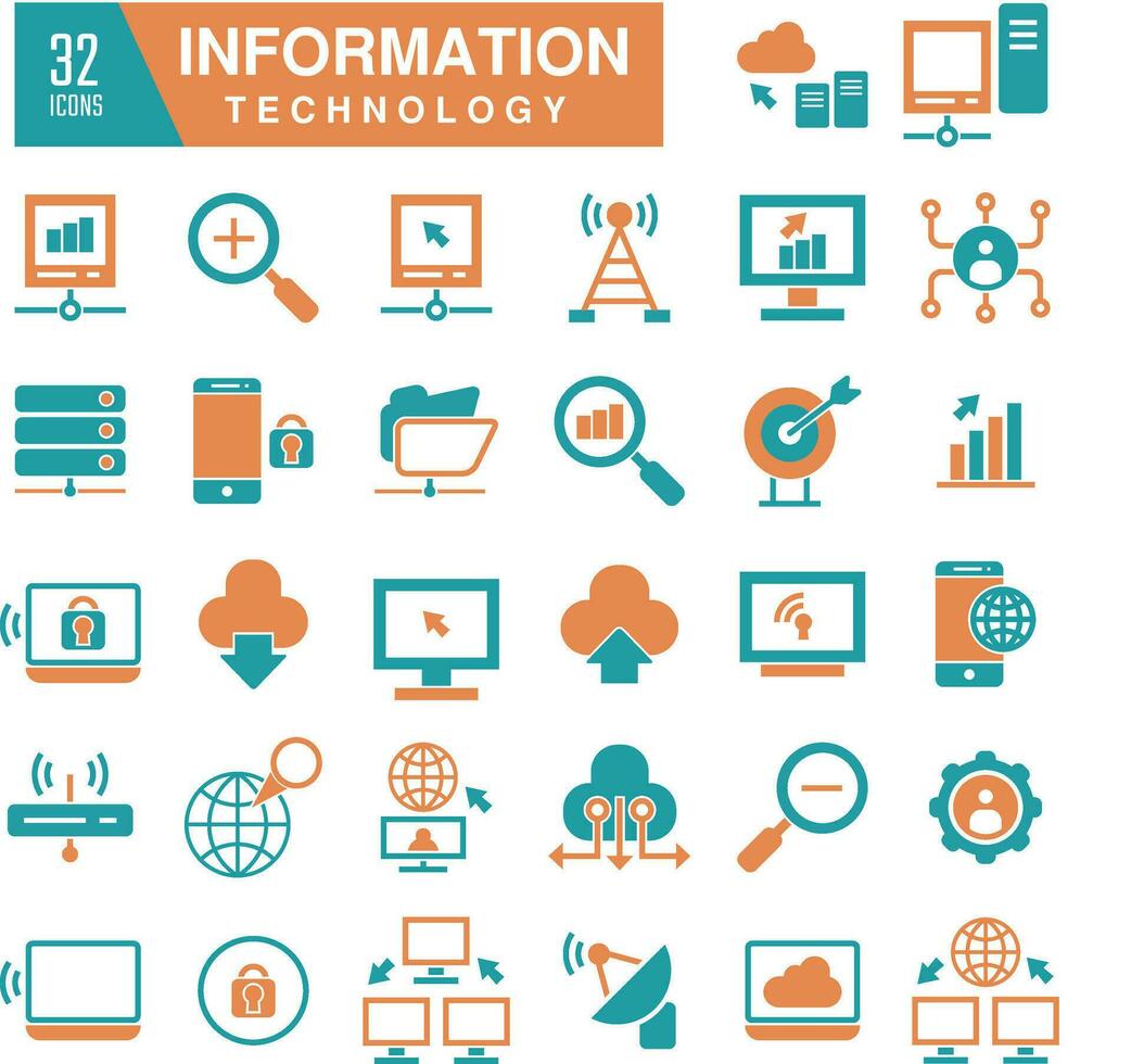 ein einstellen Pack von Information Technologie Symbole im eben Stil Design. das Sammlung beinhaltet im Webseite ,ui Design , Startups ,Geschäft, usw. vektor