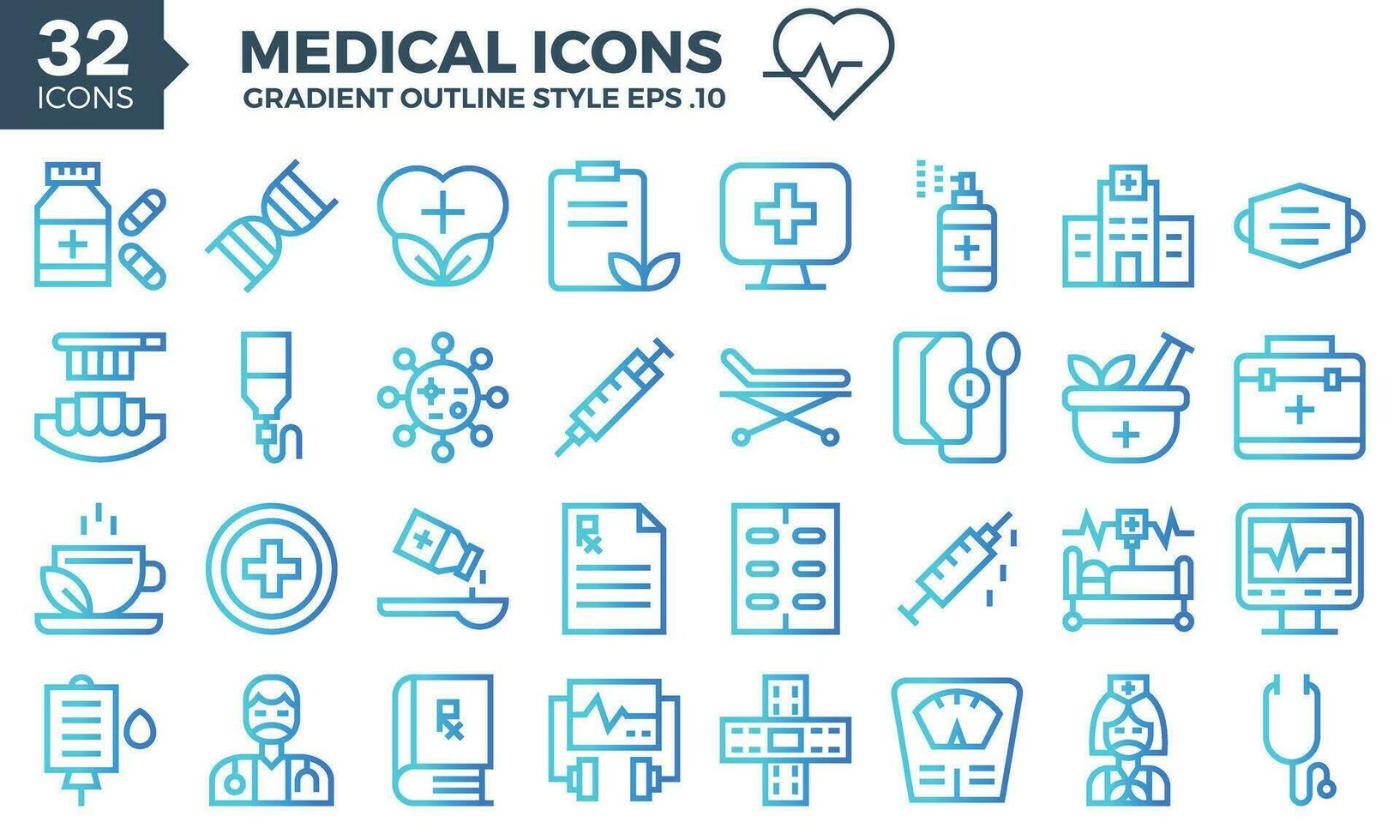medicinsk lutning översikt ikoner uppsättning. de samling inkluderar av företag utveckling, programmering , webb design, app design och Mer. vektor