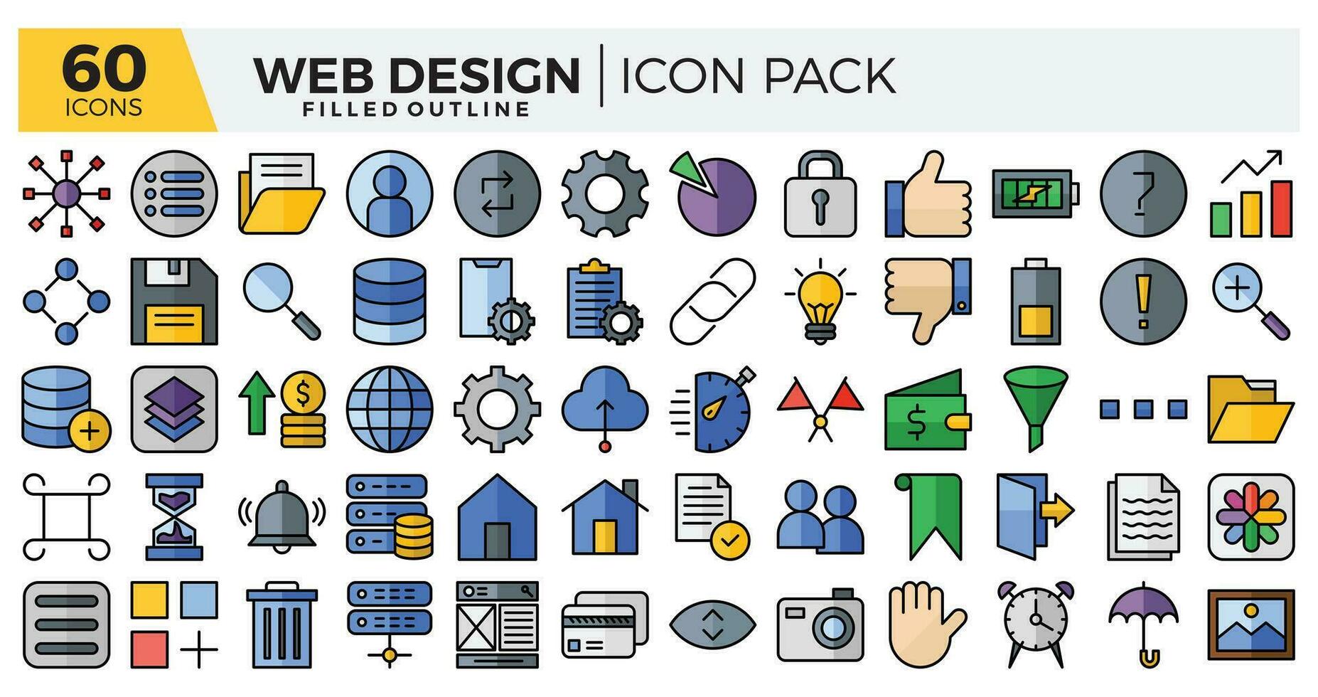 webb design fylld översikt ikoner uppsättning. de samlingar inkludera för webb design, app design, programvara design, presentationer, marknadsföring eller kommunikation, ui design och Övrig vektor