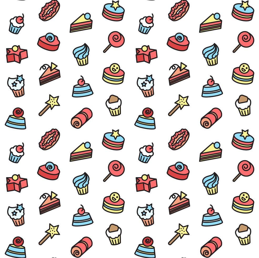 sömlösa mönster av bageri och tårta ikoner. godis, söt uppsättning vektor