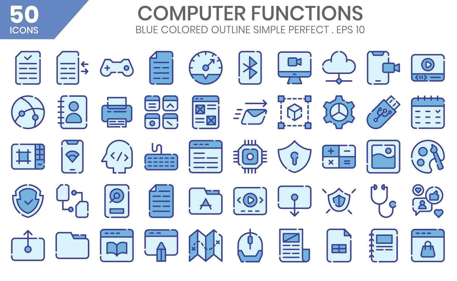 dator verktygsblå färgad konturikon ställ in samling inkluderar företag och utveckling, programmering, webb design, app design, och Mer. vektor