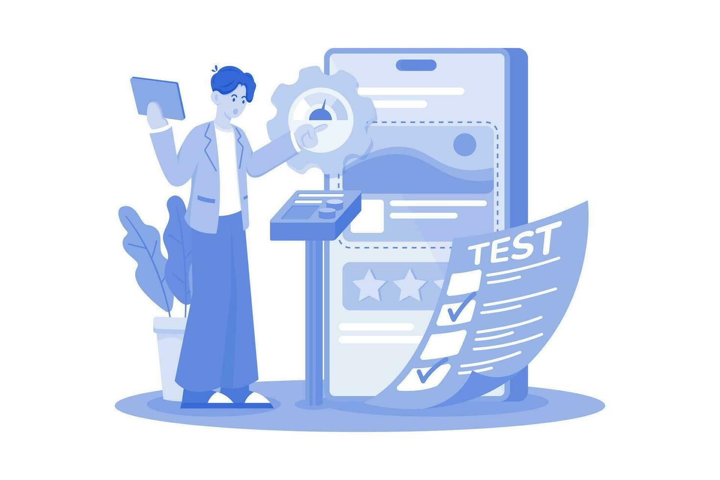 Usability-Test-Illustrationskonzept auf weißem Hintergrund vektor