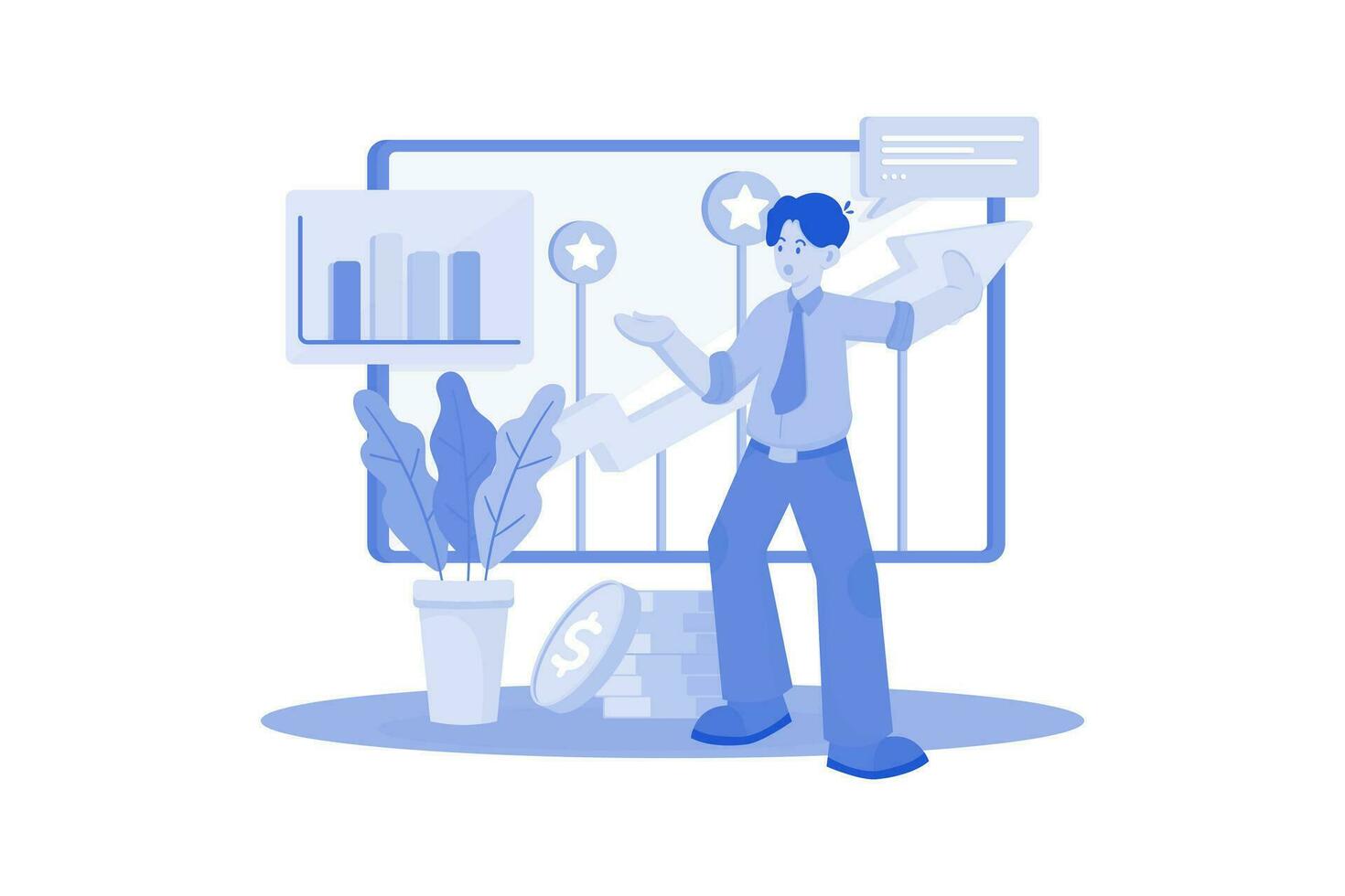 Geschäftsmann Analysieren Instrumententafel Illustration Konzept auf Weiß Hintergrund vektor