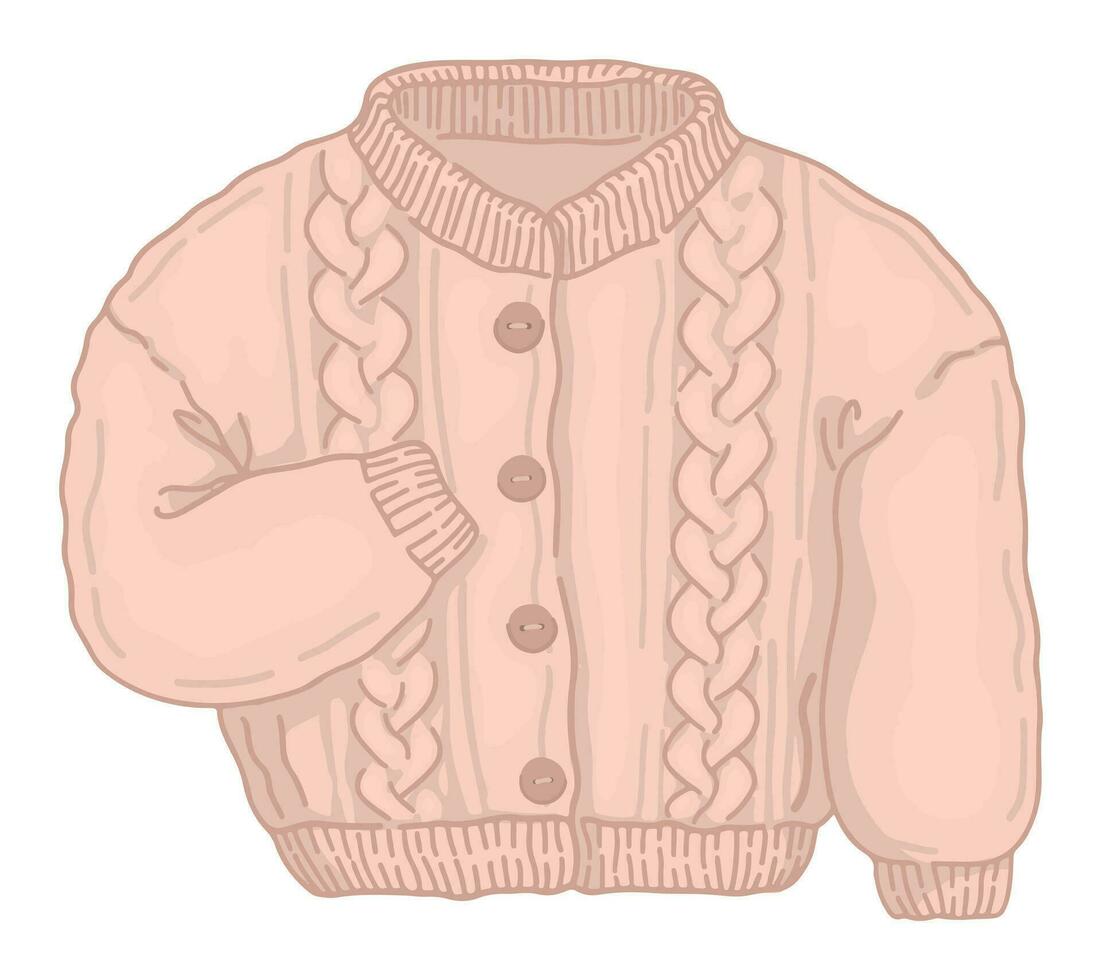 Gekritzel von gestrickt Strickjacke. Karikatur Clip Art von kalt Jahreszeit Kleidung. Vektor Illustration isoliert auf Weiß Hintergrund.