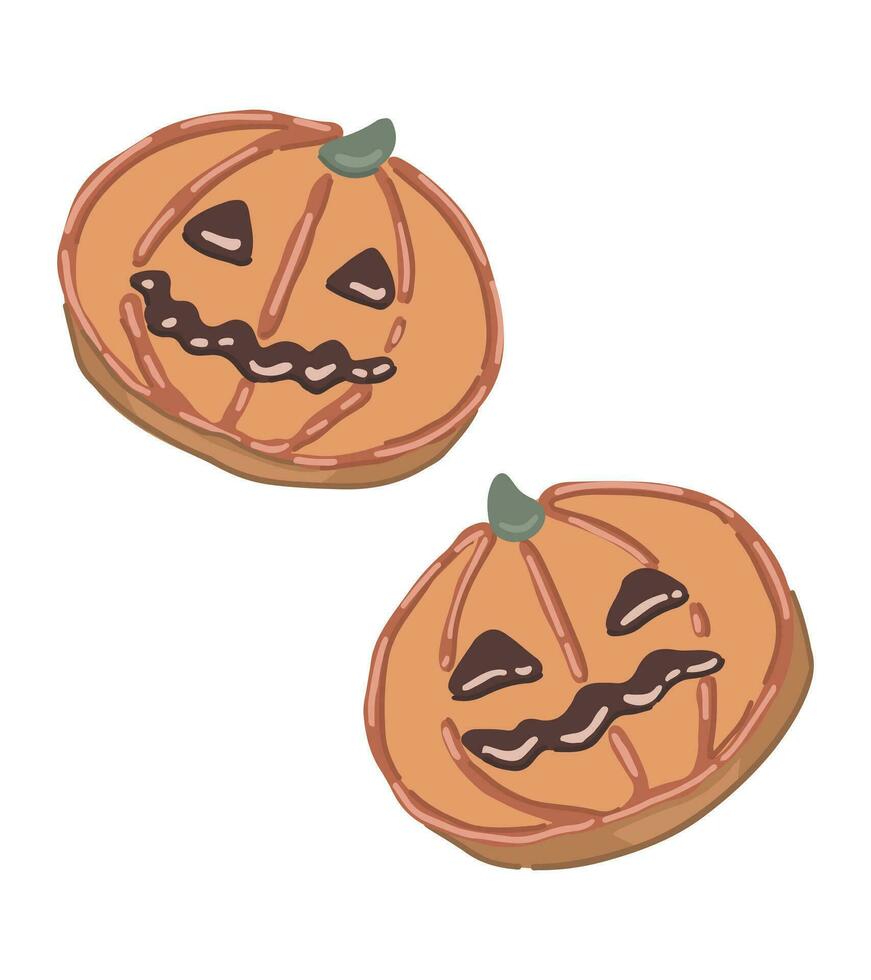 Gekritzel von Halloween Lebkuchen Kekse. Süss hausgemacht Gebäck Clip Art isoliert auf Weiß Hintergrund. Vektor Illustration im Karikatur Stil.