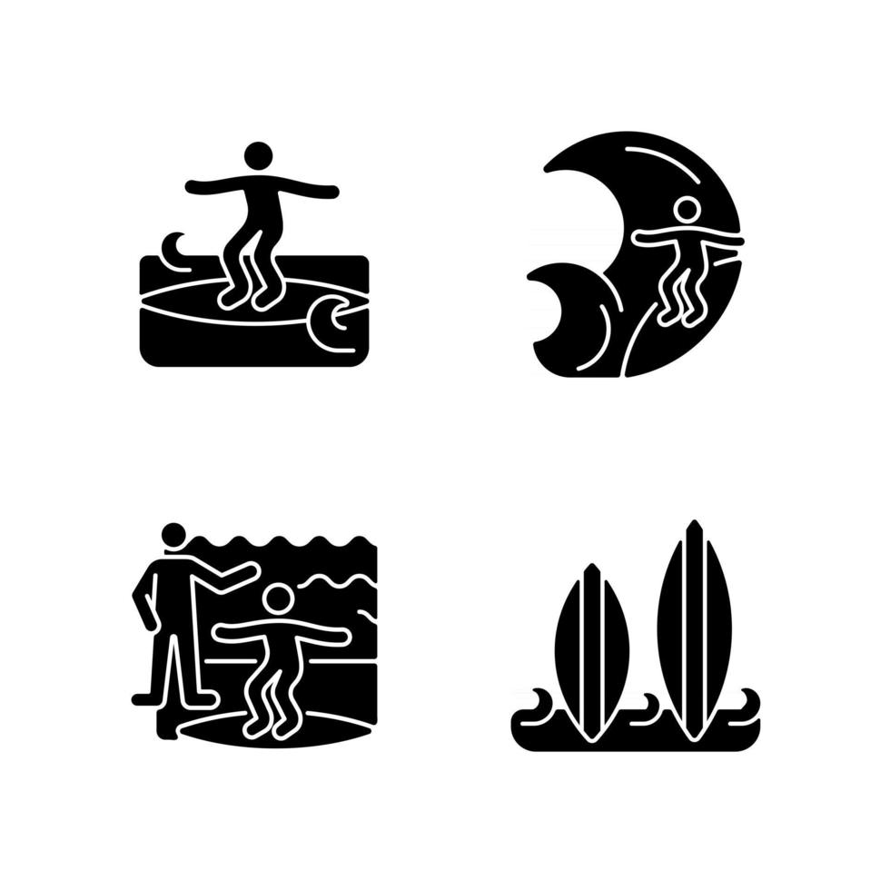 Surfboarding schwarze Glyphensymbole auf weißem Raum vektor
