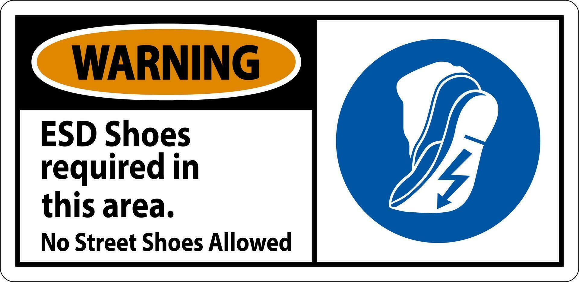varning tecken esd skor nödvändig i detta område. Nej gata skor tillåten vektor