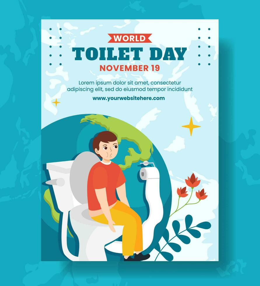 Toilette Tag Vertikale Poster Illustration eben Karikatur Hand gezeichnet Vorlagen Hintergrund vektor