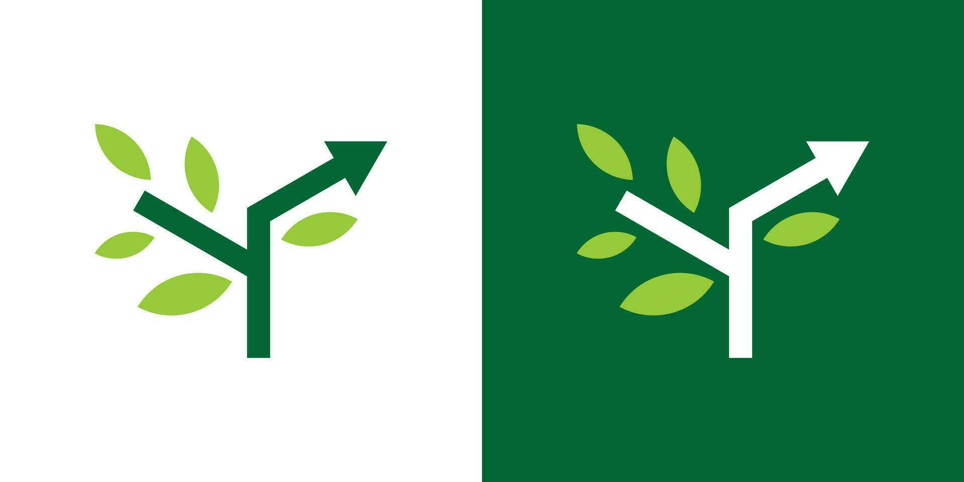 investering tillväxt logotyp design med träd element och pil riktning vektor