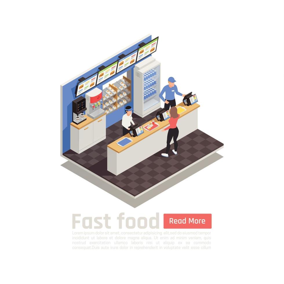 isometrische Zusammensetzungsvektorillustration des Fast-Food-Restaurants vektor