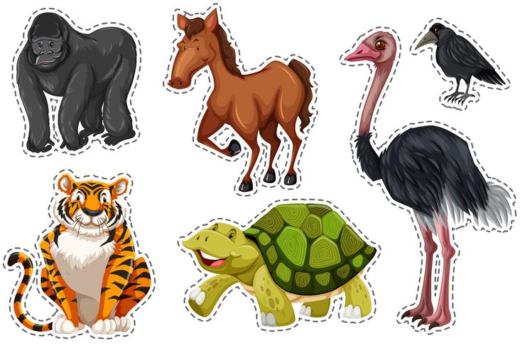Klistermärke med olika vilda djur vektor