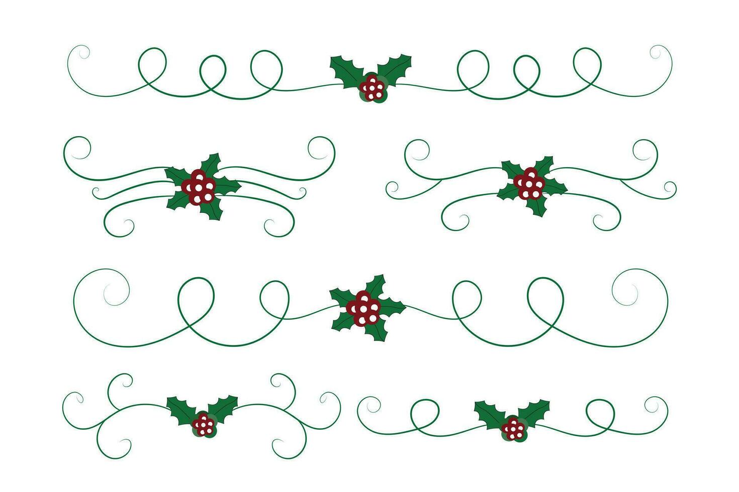 jul krusidullar virvlar avdelare rader dekorativ element, årgång kalligrafi skrolla glad jul blå och röd järnek ornament, vinter- järnek headers text gräns sida dekor grön utsmyckad vektor