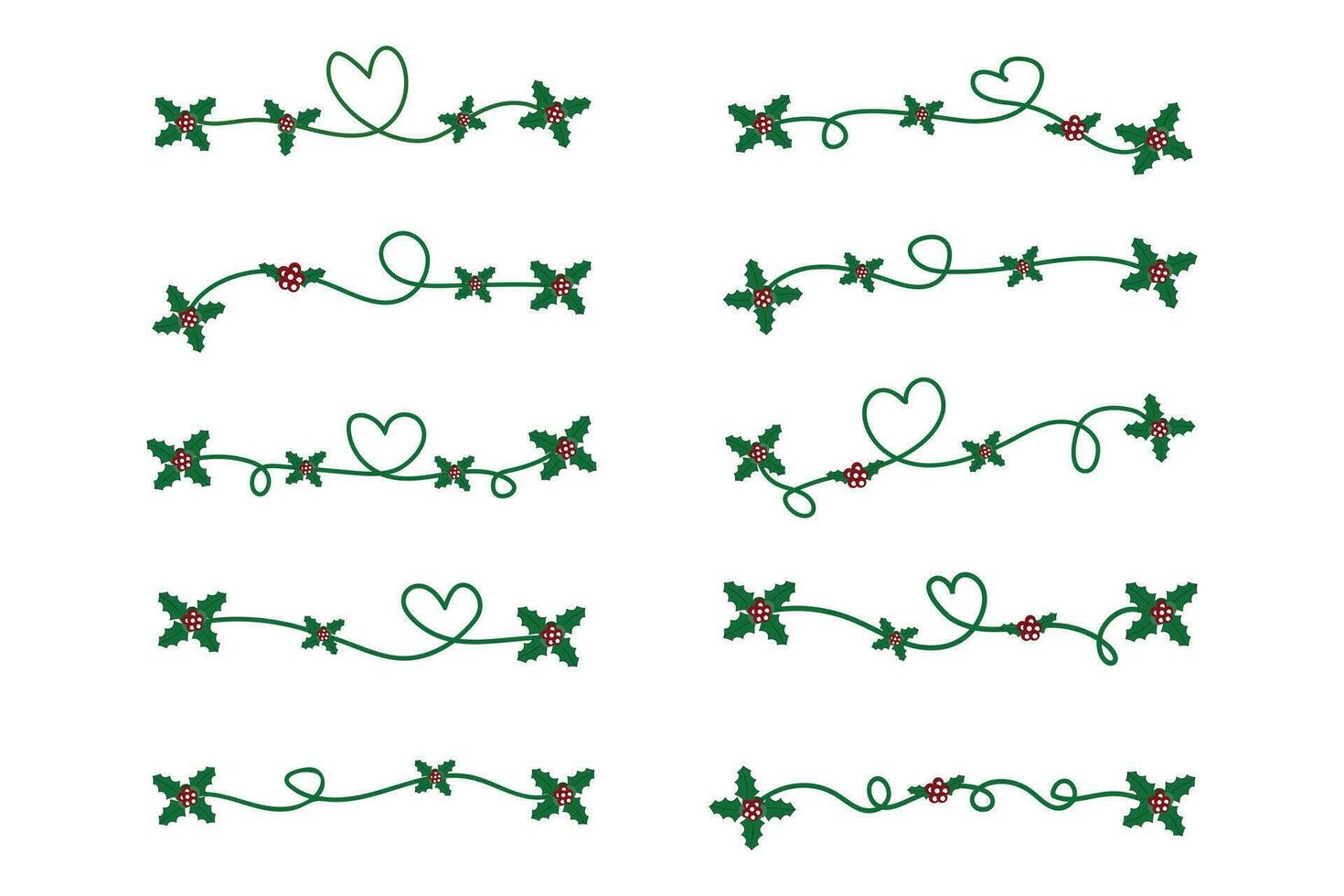 jul krusidullar virvlar avdelare rader dekorativ element, årgång kalligrafi skrolla glad jul blå och röd järnek ornament, vinter- järnek headers text gräns sida dekor grön utsmyckad vektor