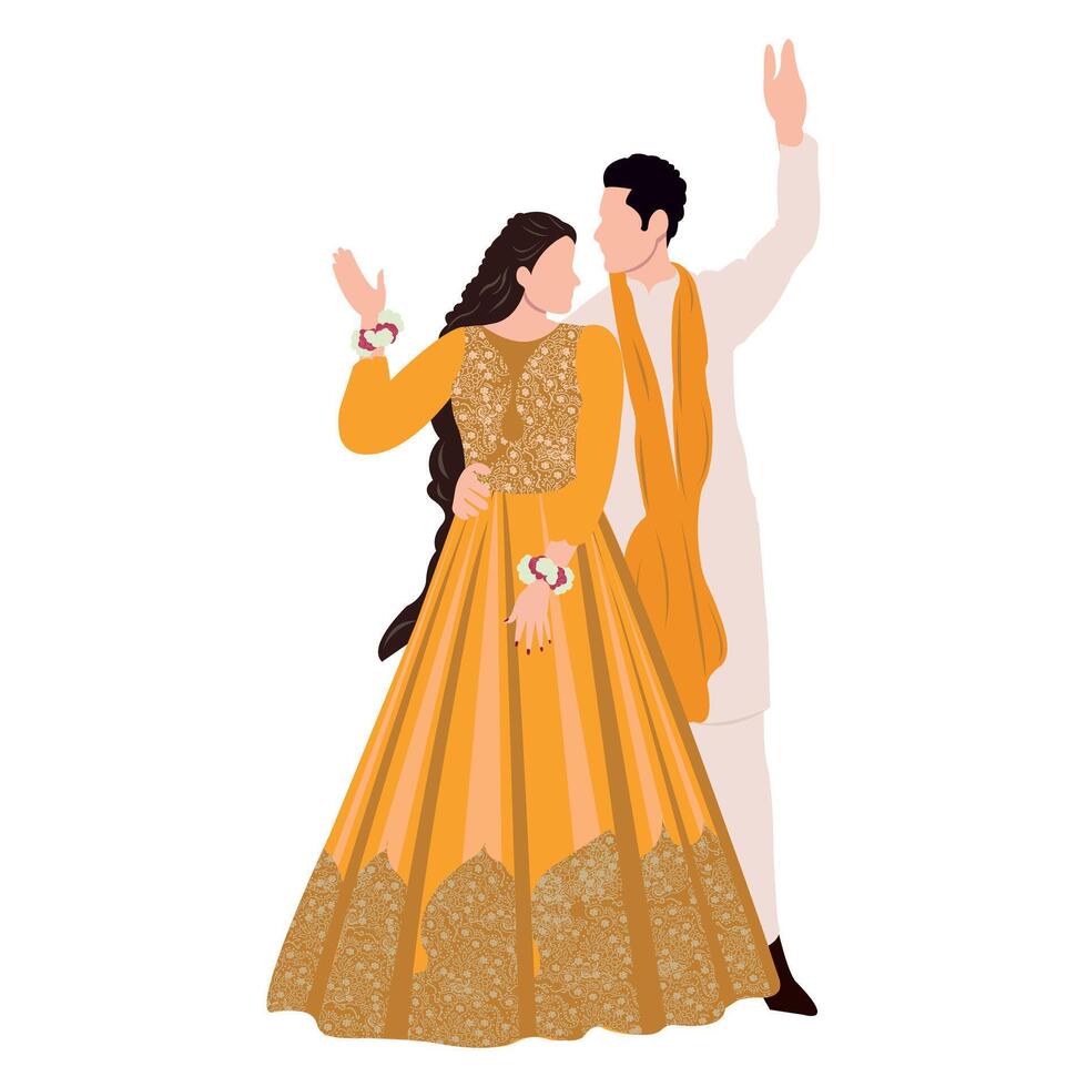 Vektor indisch Hochzeit Paar Illustration zum Hochzeit Einladung Karte