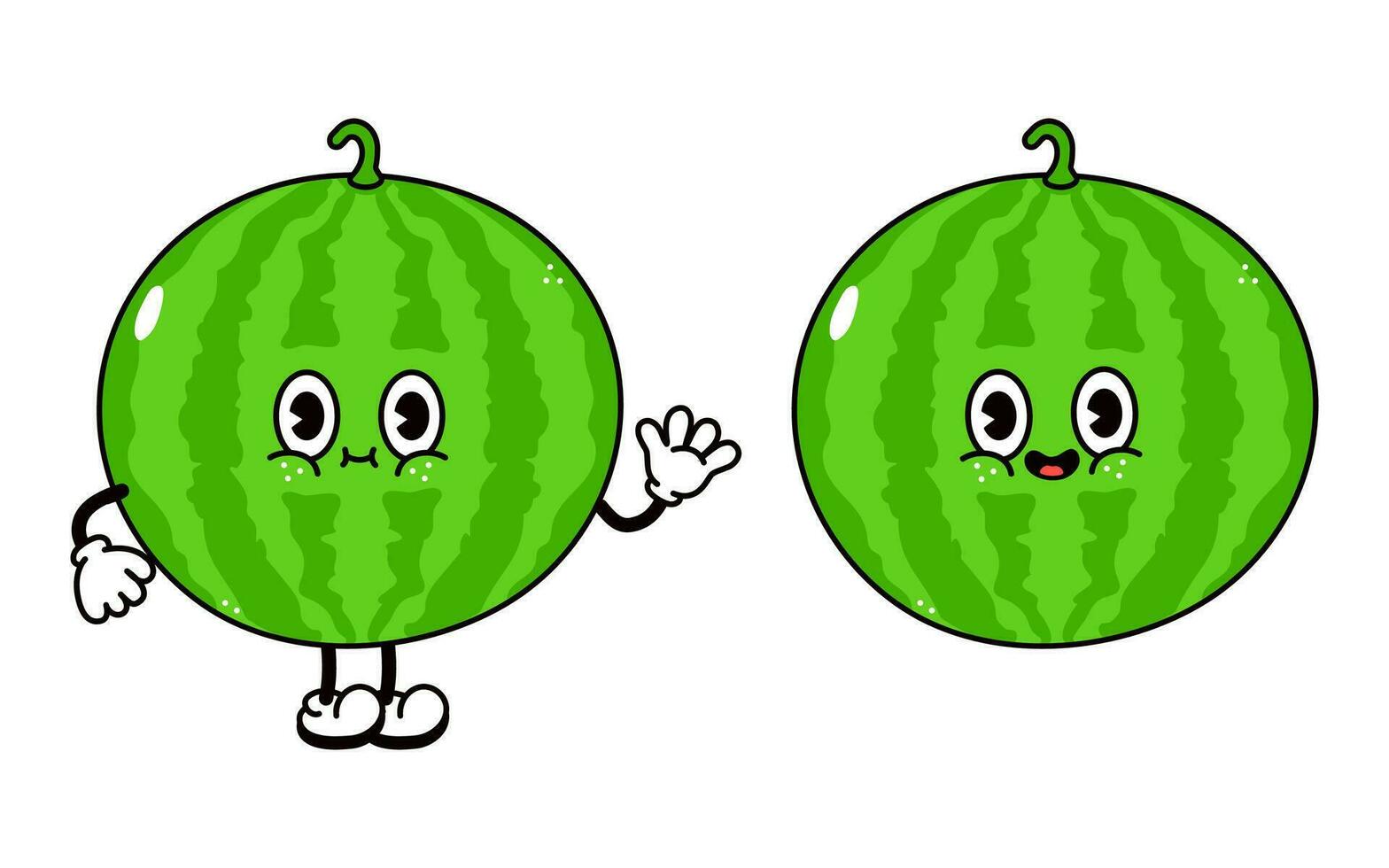 Wassermelone Charakter. Vektor Hand gezeichnet traditionell Karikatur Jahrgang, retro, kawaii Charakter Illustration Symbol. isoliert auf Weiß Hintergrund. Wassermelone Charakter Konzept