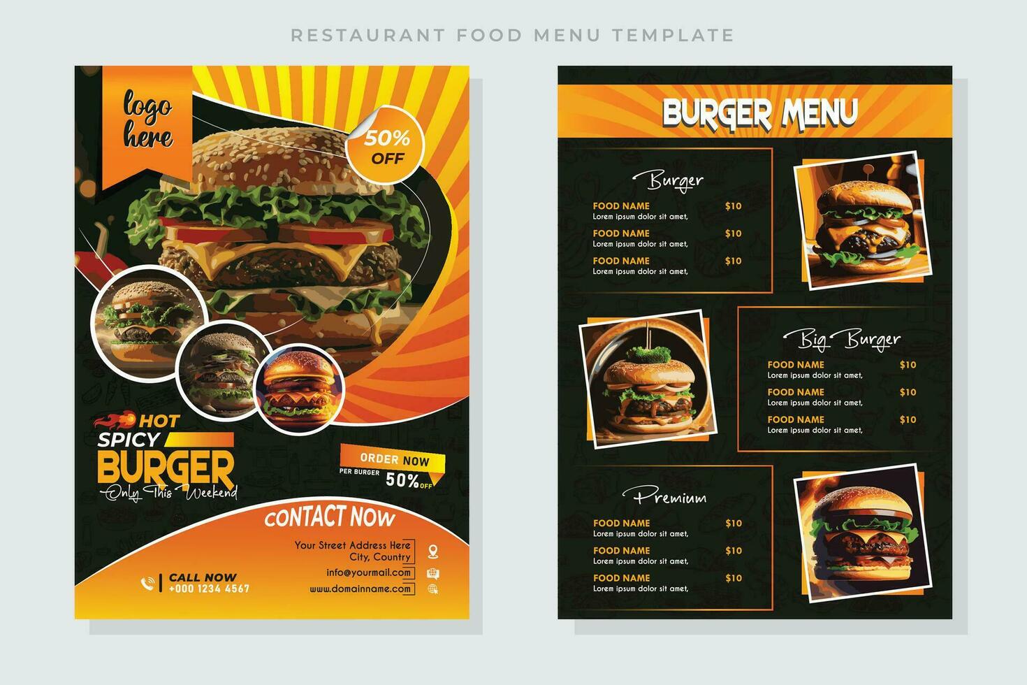 restaurang rabatt mat burger flygblad design, dagens meny orm kinesisk måltid ad mall, utsökt snabb mat pizza affisch vektor