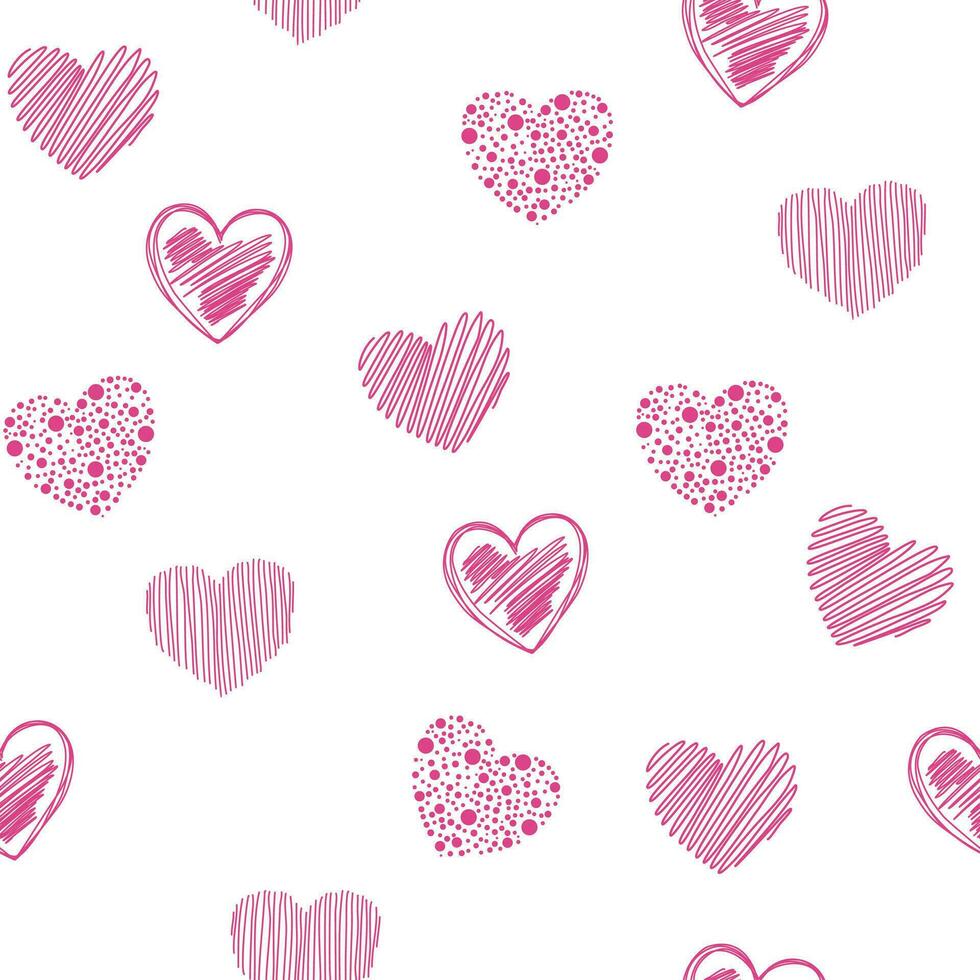 Rosa Herz nahtlos Muster. Hintergrund von Herz Symbol Hand gezeichnet Vektor zum Liebe Logo, Herz Symbol, Gekritzel Symbol, Gruß Karte und Valentinstag Tag. gemalt Grunge Vektor gestalten