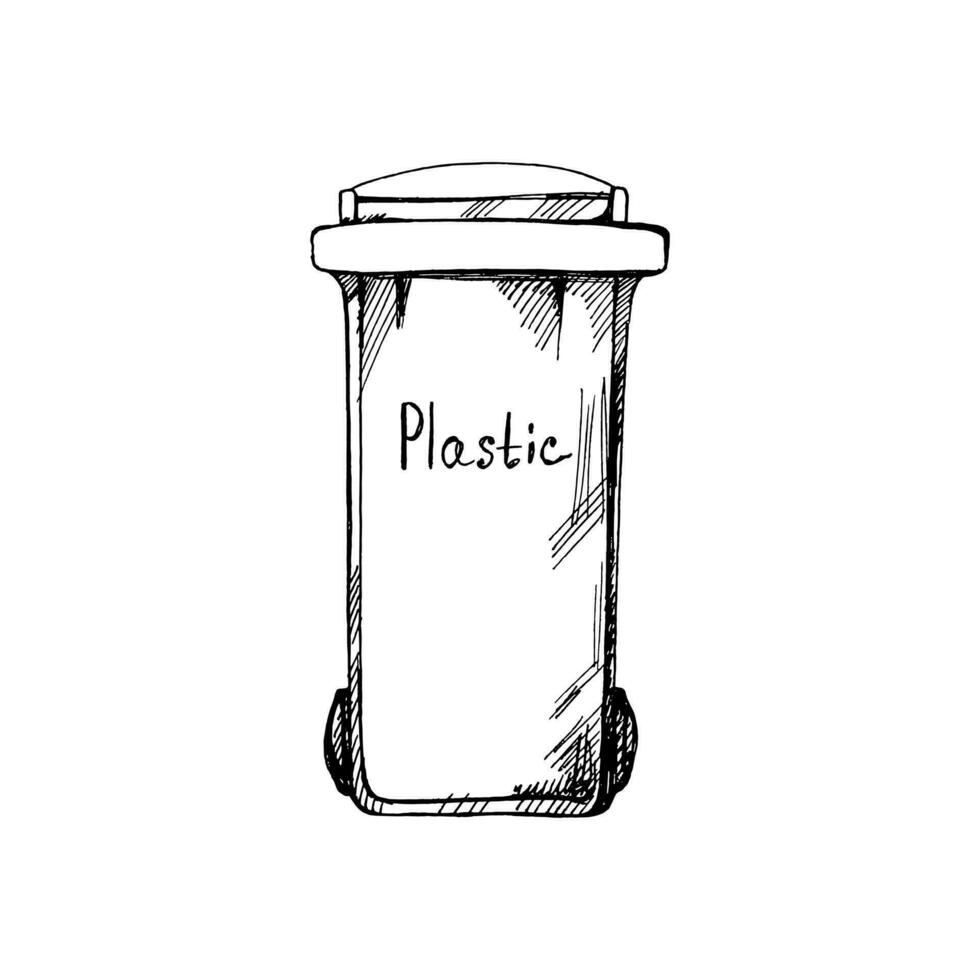 handgemalt schwarz skizzieren von Müll Container zum Plastik. trennen Abfall, Sortierung Müll, Abfall Management. retro ektor Gliederung Illustration. Gekritzel. vektor