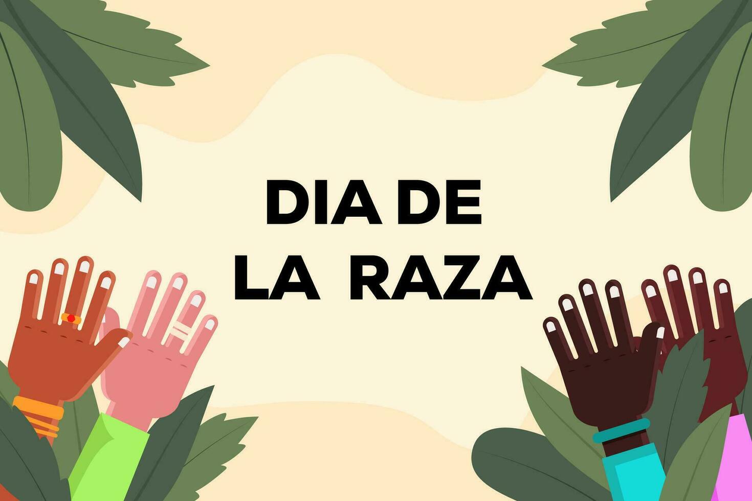 eben Vektor dia de la Raza Hintergrund Illustration mit Hände und Blätter. Übersetzung Tag von das Rennen