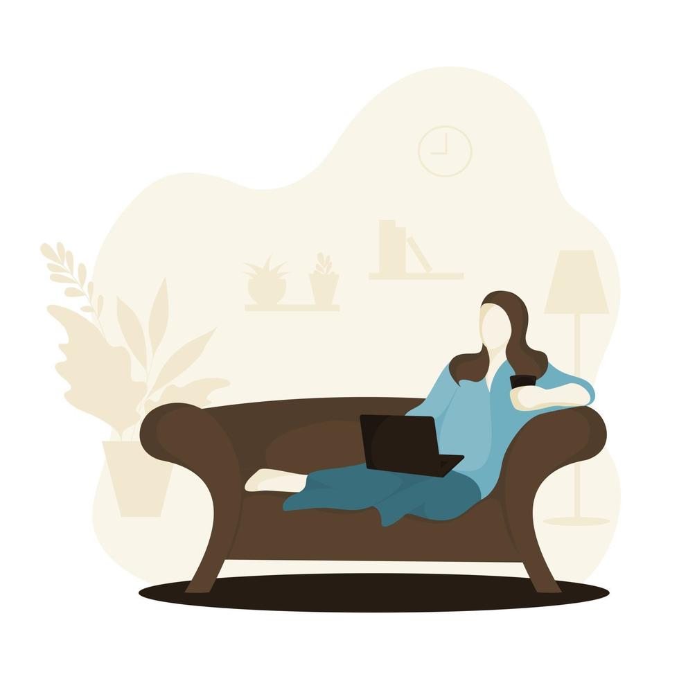 Frau entspannt sich auf dem Sofa vektor
