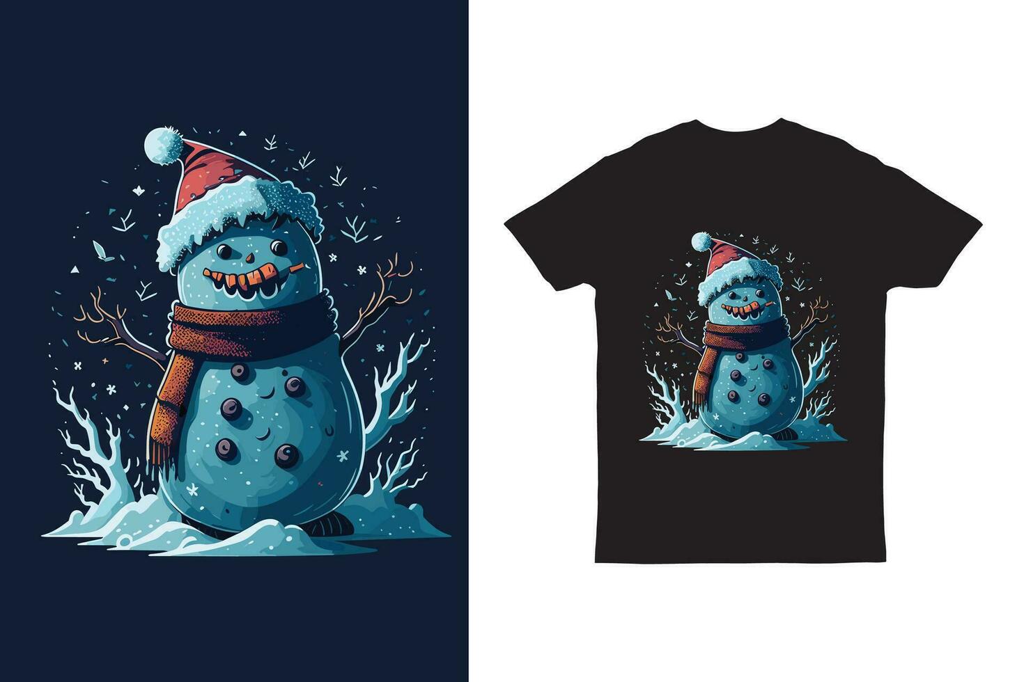 jul t-shirt design med snögubbe, stänk bakgrund vektor