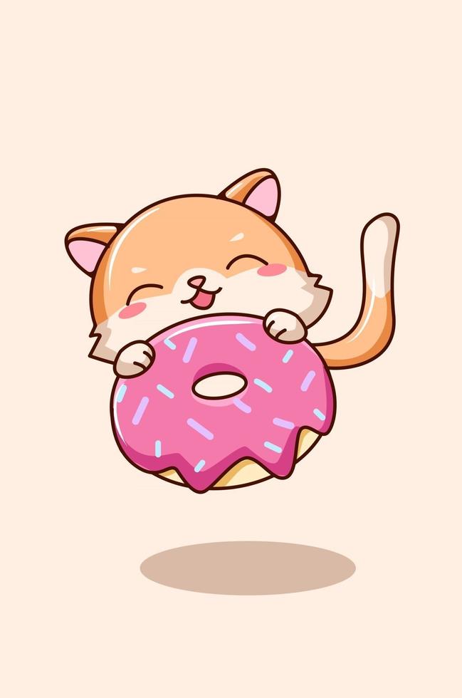 süße Katze mit Donuts Tierkarikaturillustration vektor