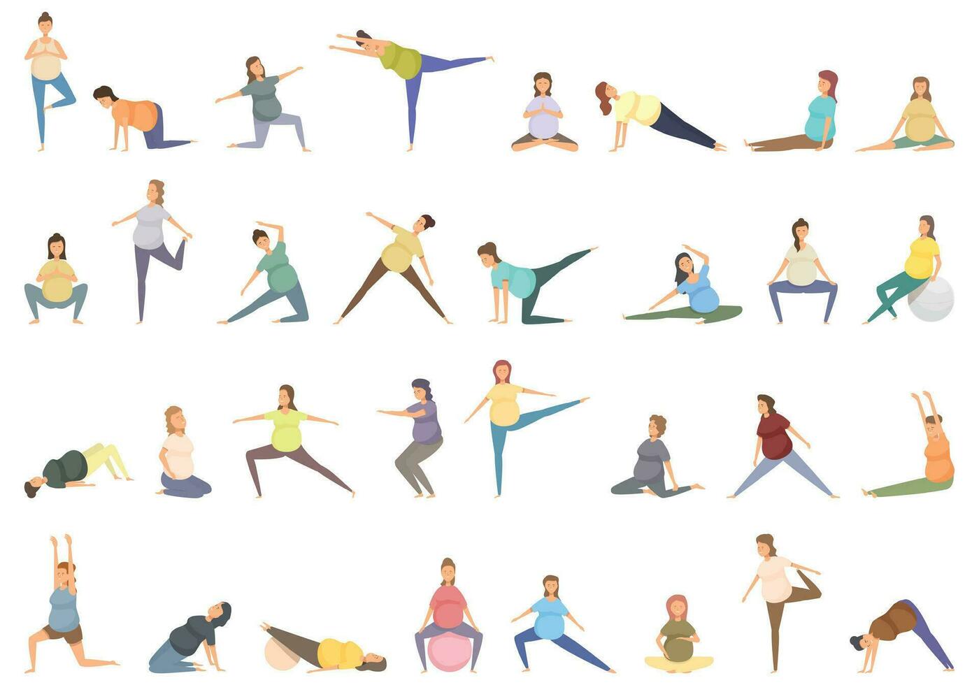 Yoga zum schwanger Symbole einstellen Karikatur Vektor. trainieren vorgeburtlich vektor