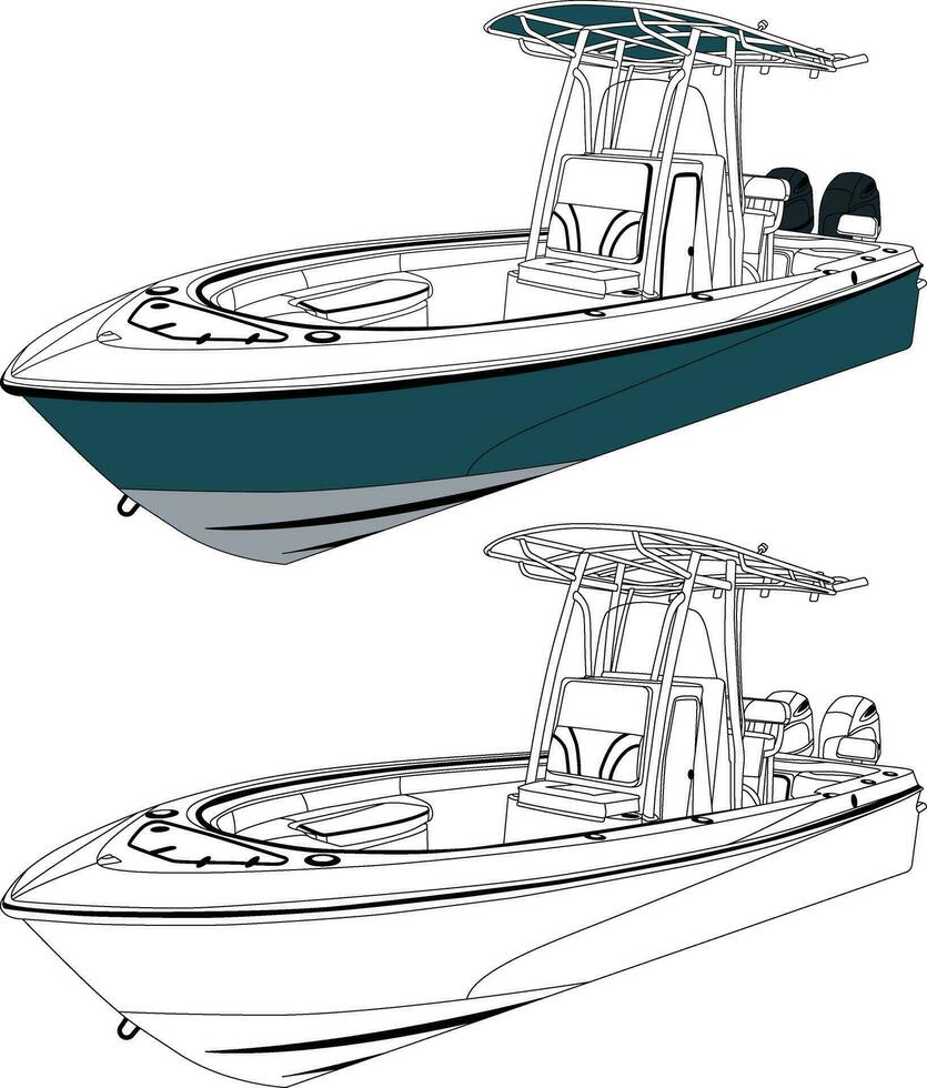 hoch Qualität Boot Vektor, Angeln Boot Vektor Linie att und einer Farbe welche druckbar auf verschiedene Materialien.