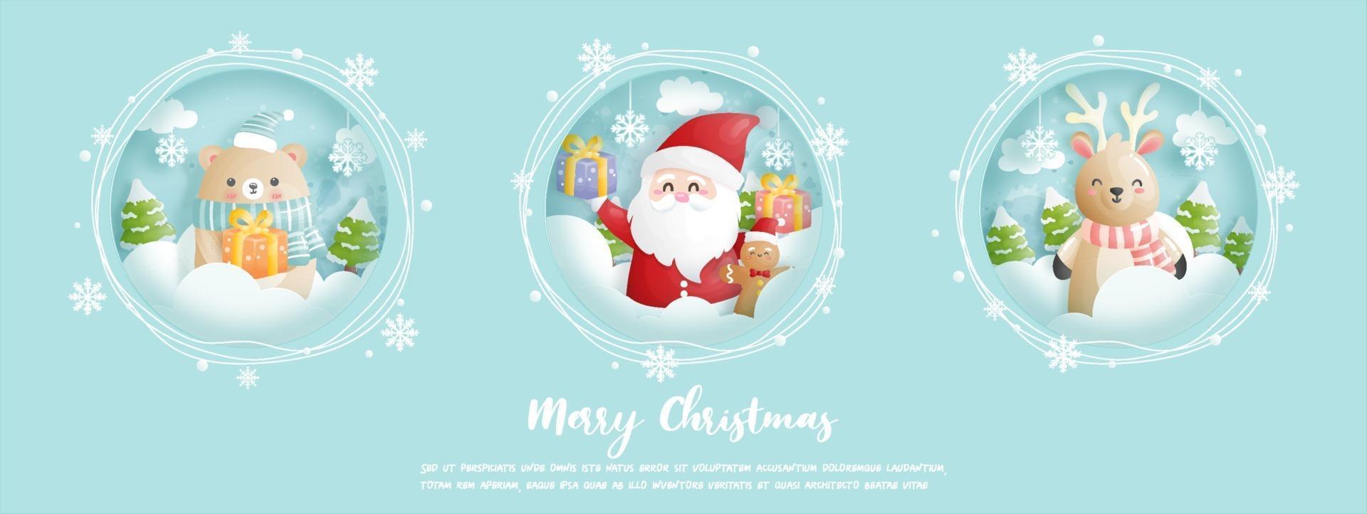 Weihnachtskarte, Feiern mit süßem Weihnachtsmann vektor