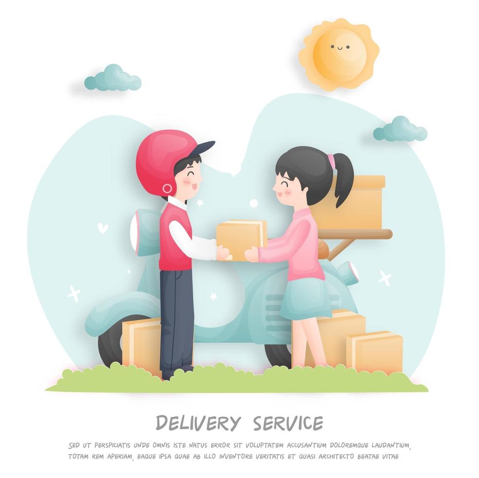 online beställning och leverans med leveranspojke och skoter vektor