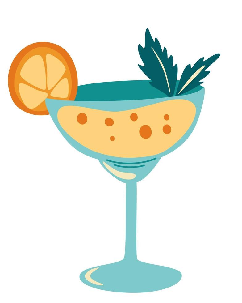Cocktail. erfrischendes Getränk mit einer Scheibe Orange und Minze. vektor