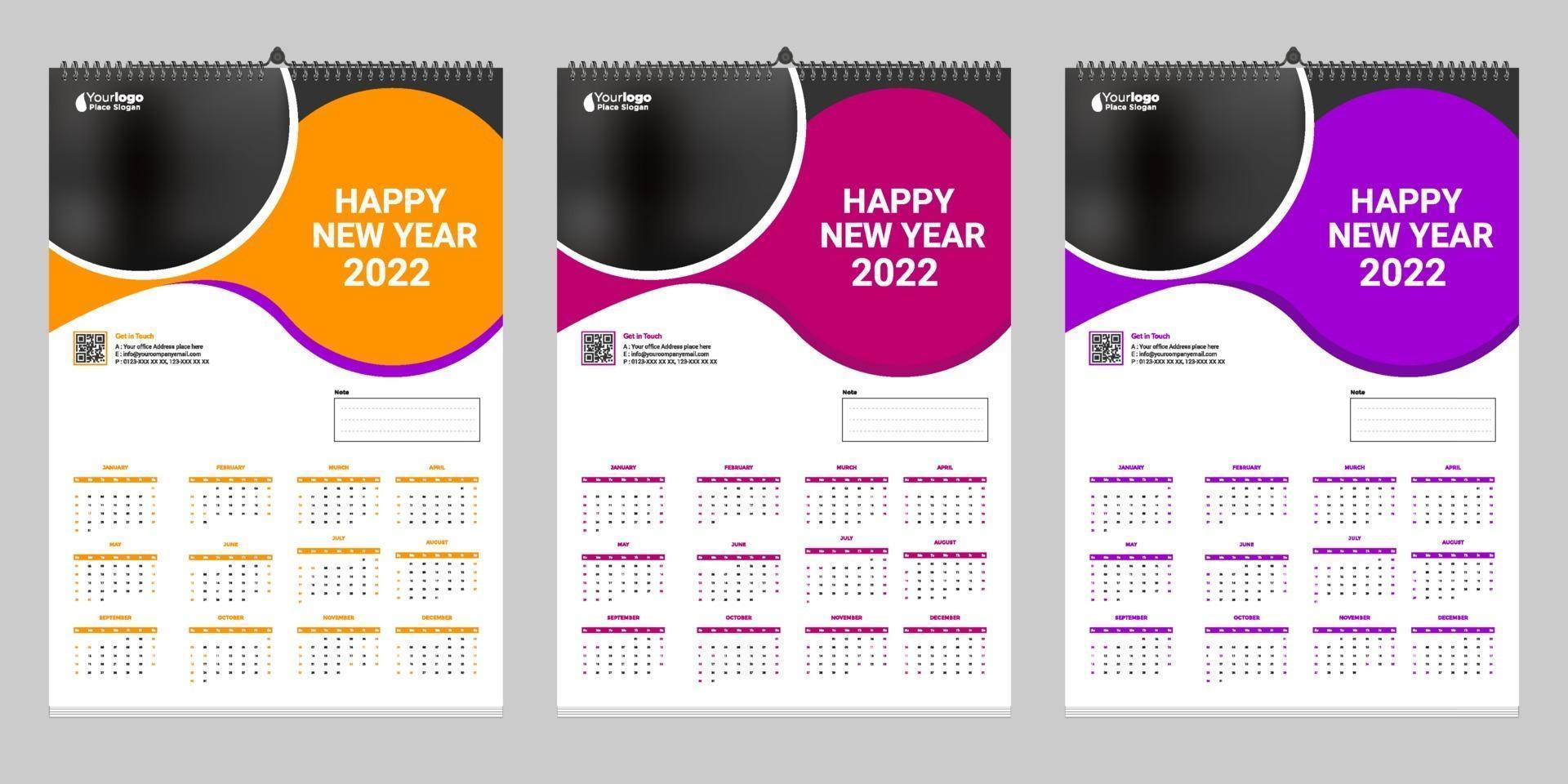 Einzelwandkalender 2022 Vorlagendesign mit Platz für Foto vektor