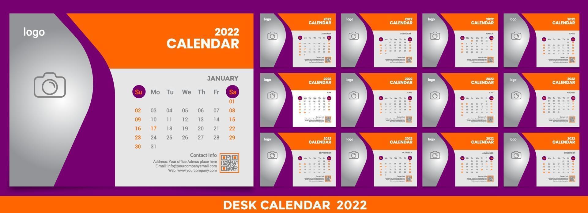 Kostenlose Tischkalender 2022 Vorlage Designidee, Kalender 2022, 2023 vektor